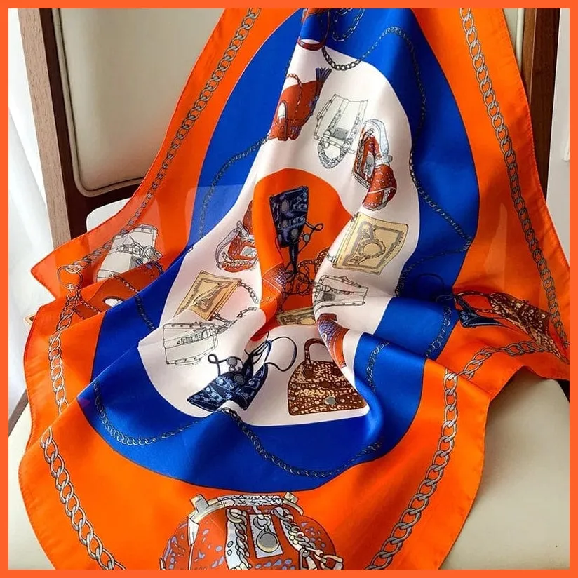Fashion Printed Silk Satin Neck Scarf | Women Small Shawl Square Foulard Bandana
