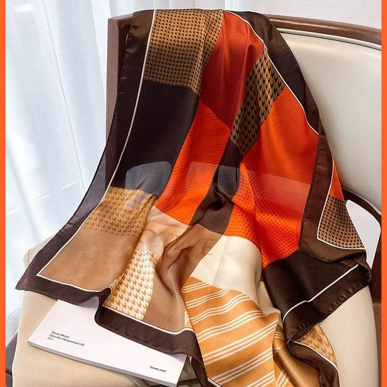 Fashion Printed Silk Satin Neck Scarf | Women Small Shawl Square Foulard Bandana