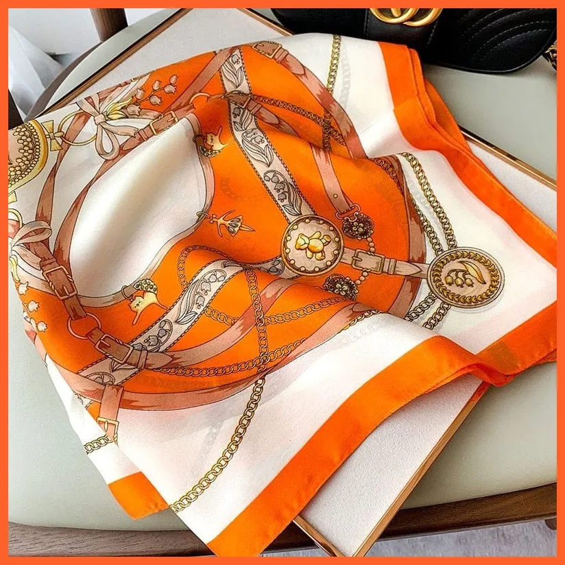 Fashion Printed Silk Satin Neck Scarf | Women Small Shawl Square Foulard Bandana