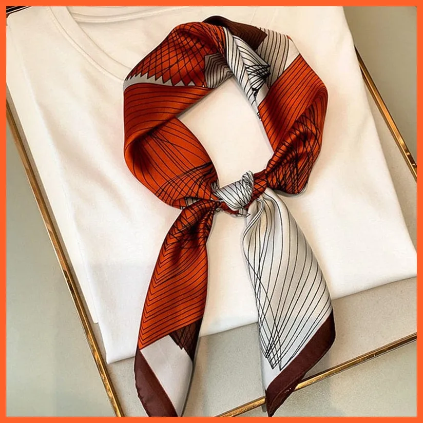 Fashion Printed Silk Satin Neck Scarf | Women Small Shawl Square Foulard Bandana