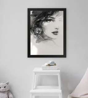 GADGETS WRAP Printed Photo Frame Matte Painting for Home Office Studio Living Room Decoration (11x17inch Black Framed) - Exquisite Watercolor Woman Abstract Portrait