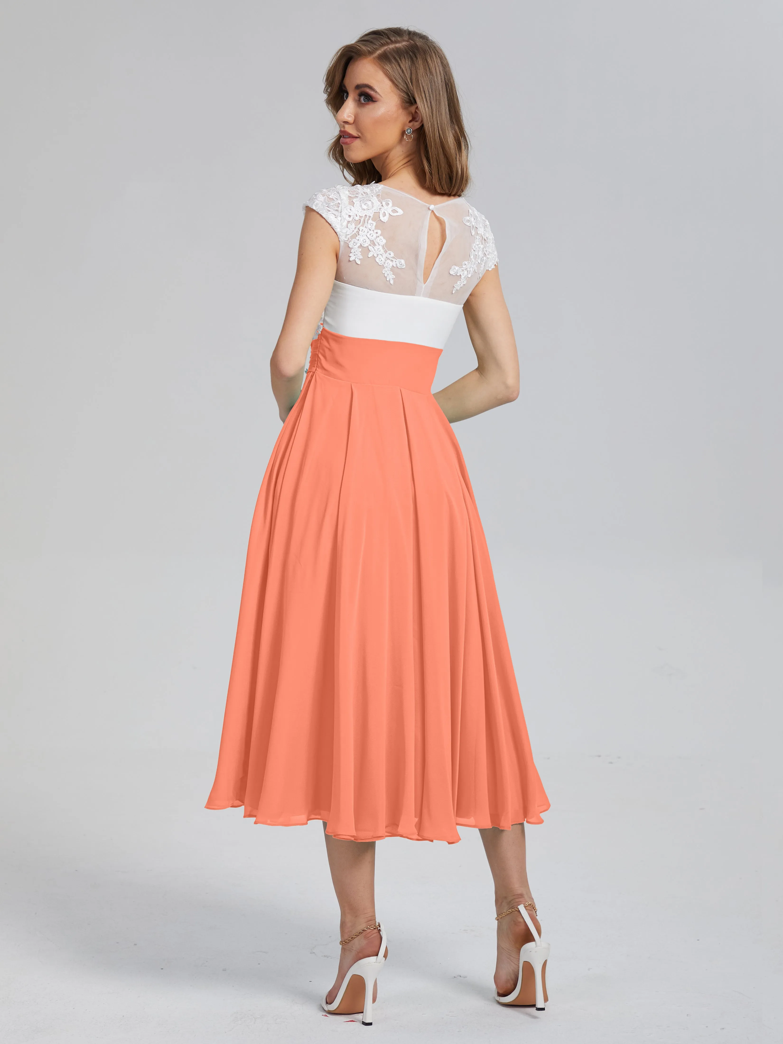 Graceful Lace Tea Length Chiffon Mother of the Bride Dresses