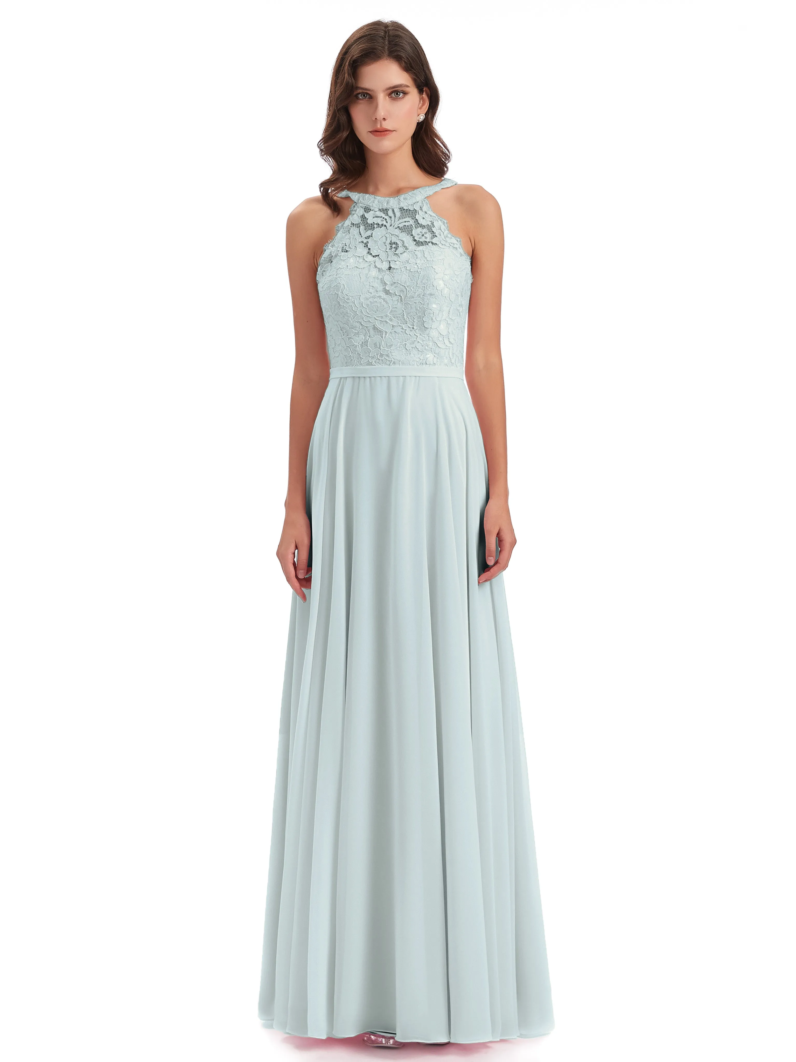 Isabella Charming Chiffon/Lace A-line Illusion Long Bridesmaid Dresses