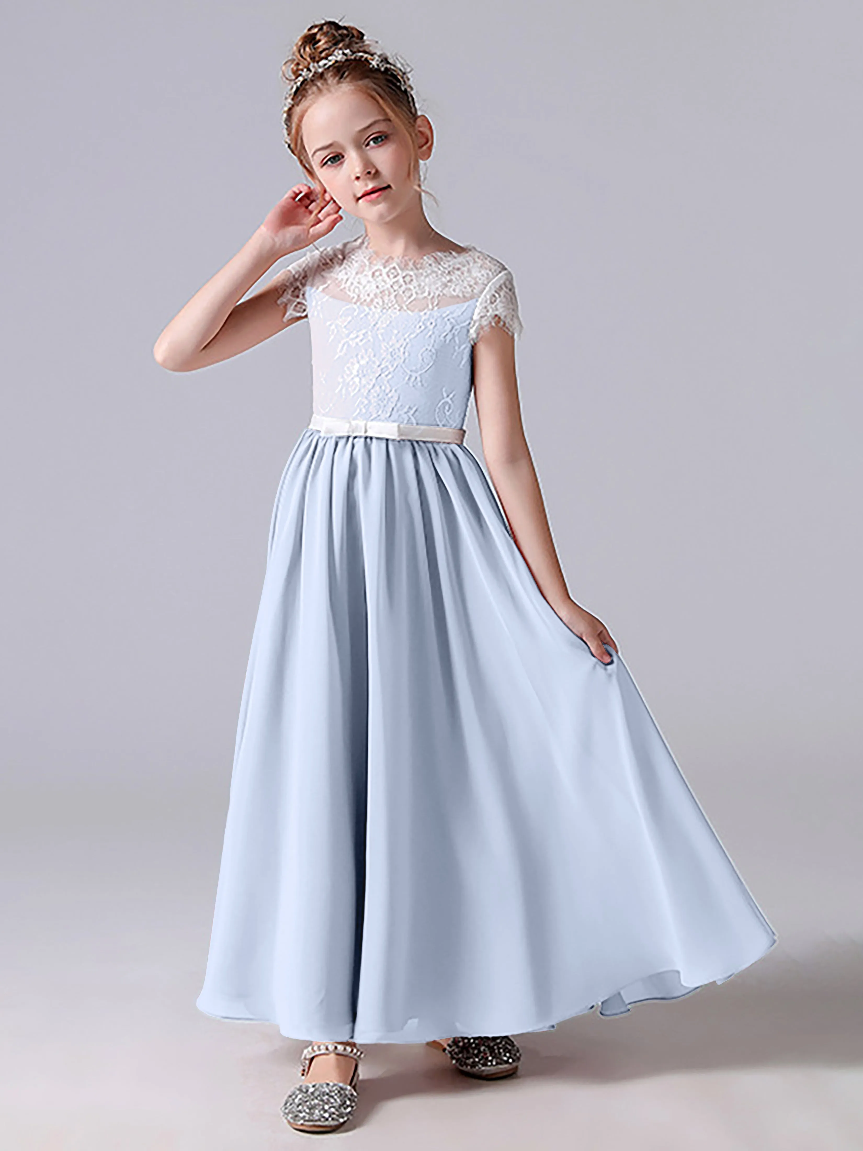 Lace Scoop Junior Bridesmaid Dress with Sleeves