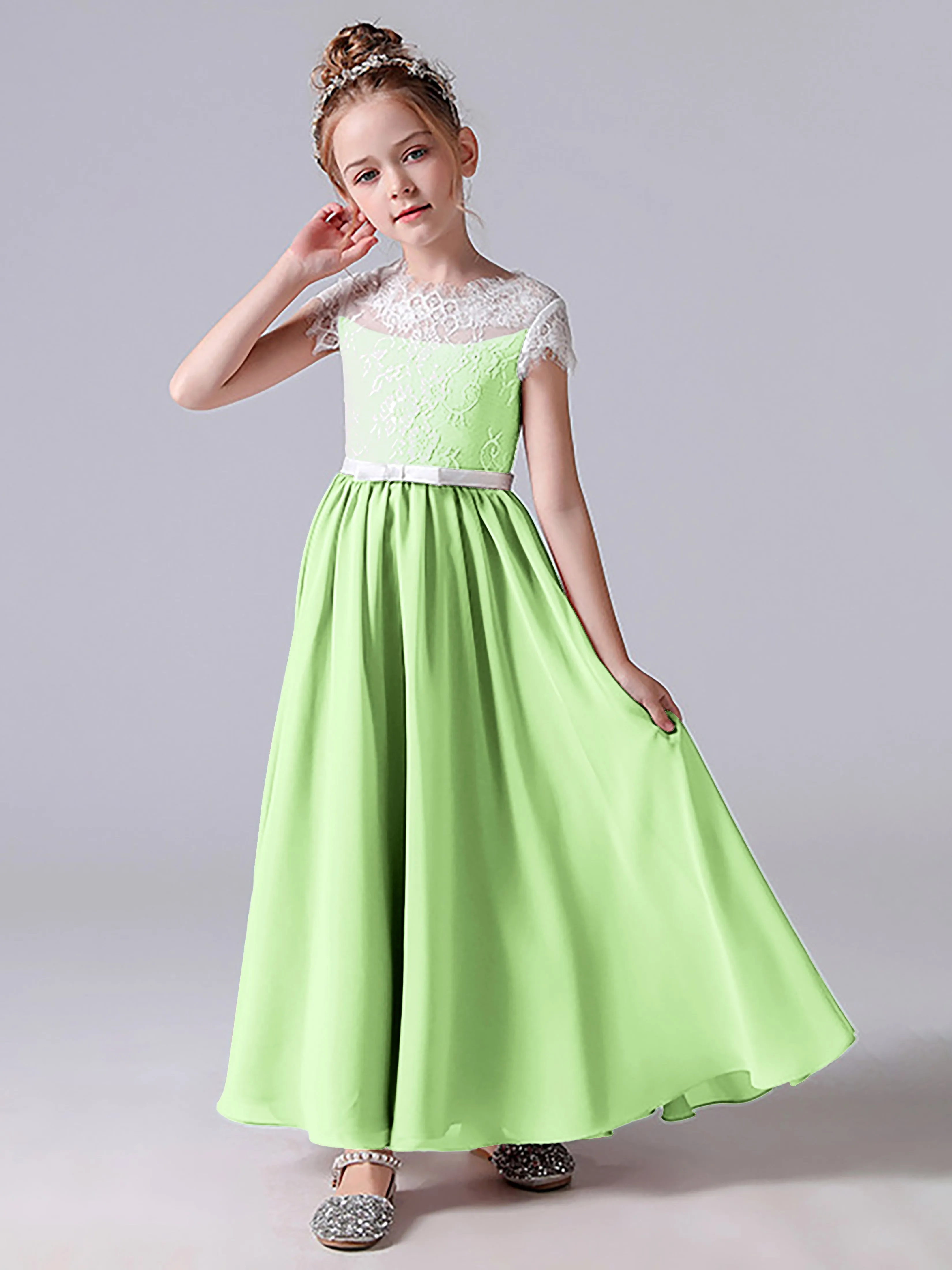 Lace Scoop Junior Bridesmaid Dress with Sleeves