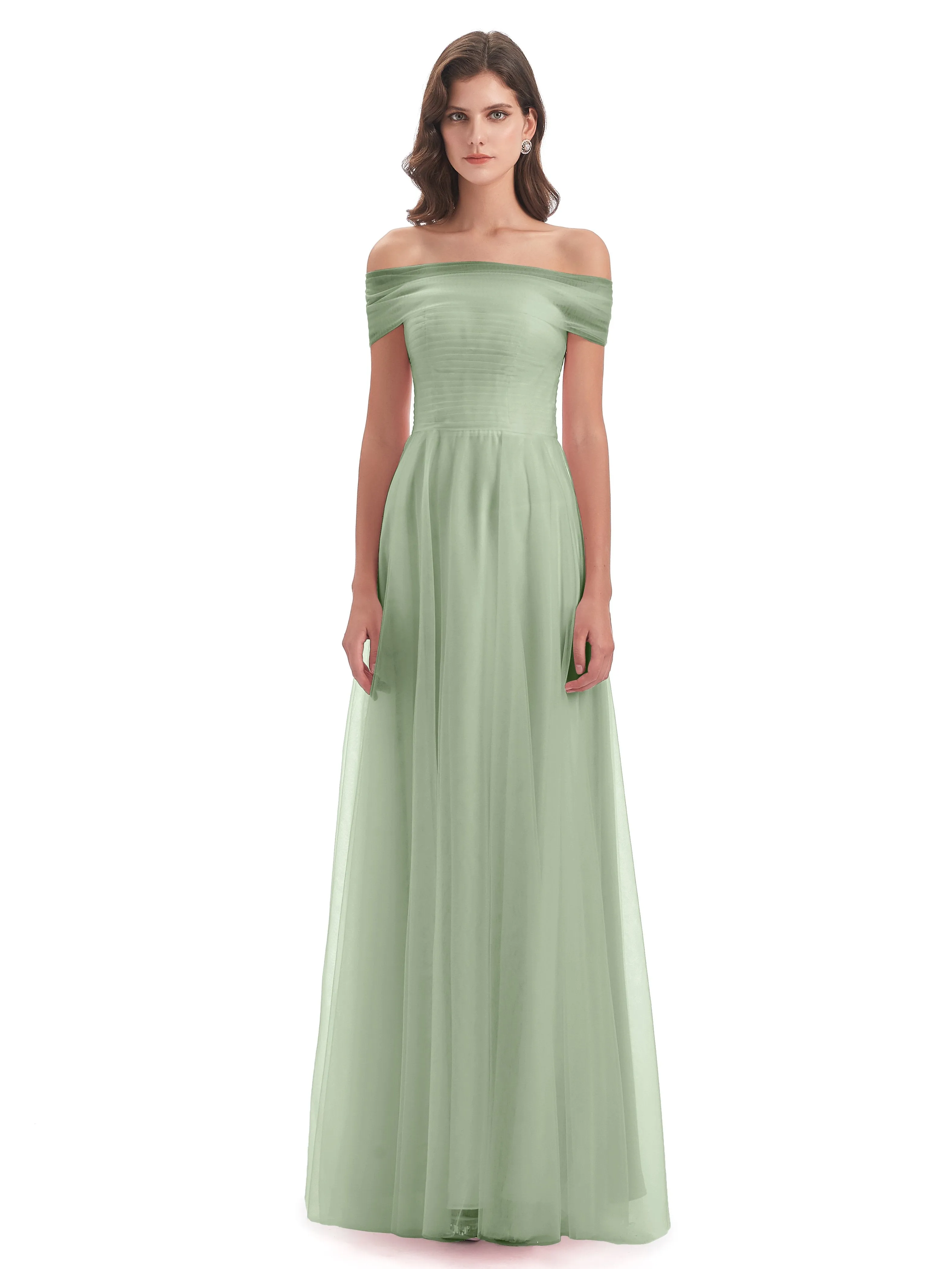 Lara Off The Shoulder Flowy Long Tulle/Chiffon Bridesmaid Dresses