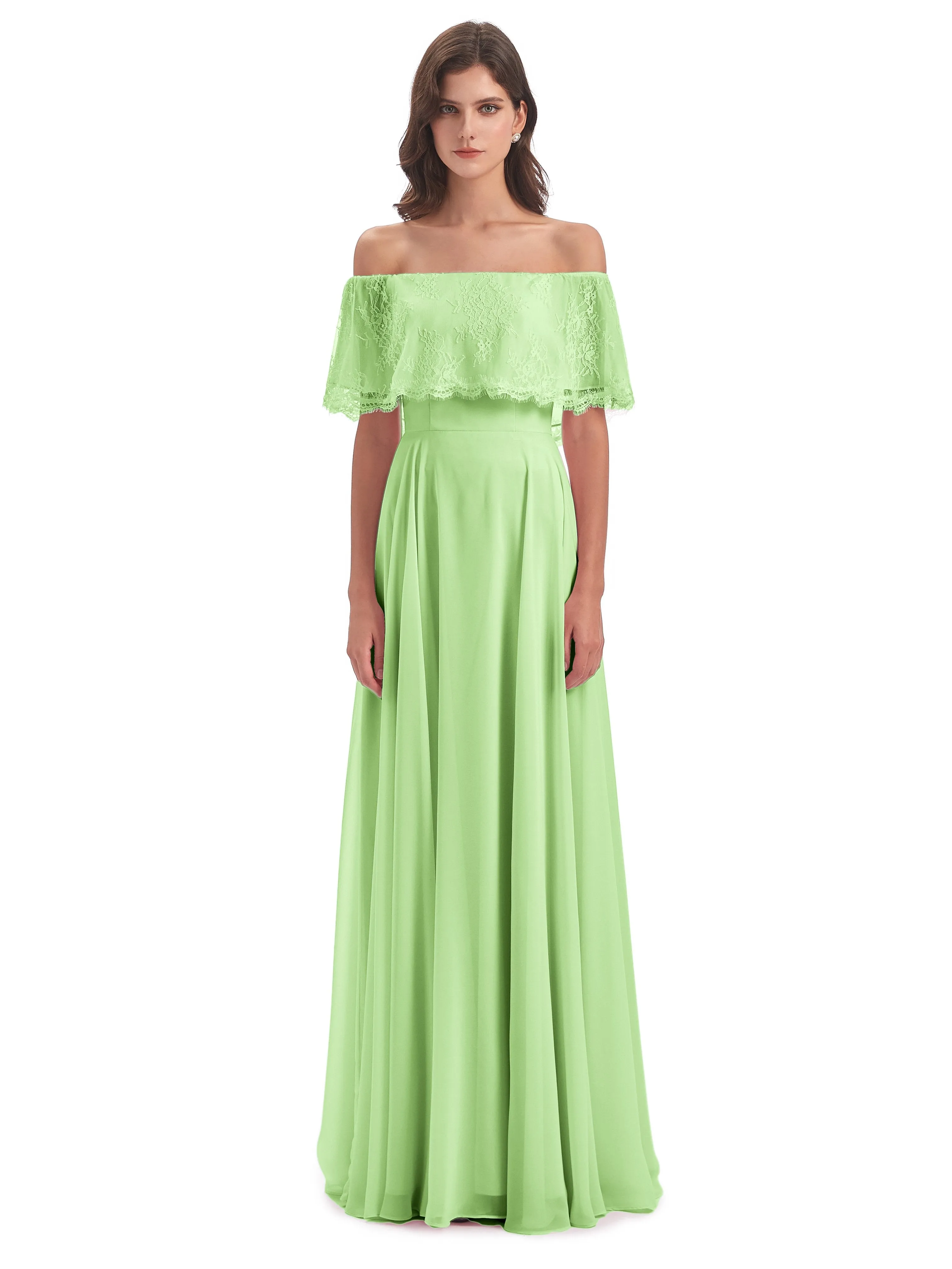 Layla Off The Shoulder Long Fashion Lace/Chiffon Bridesmaid Dresses