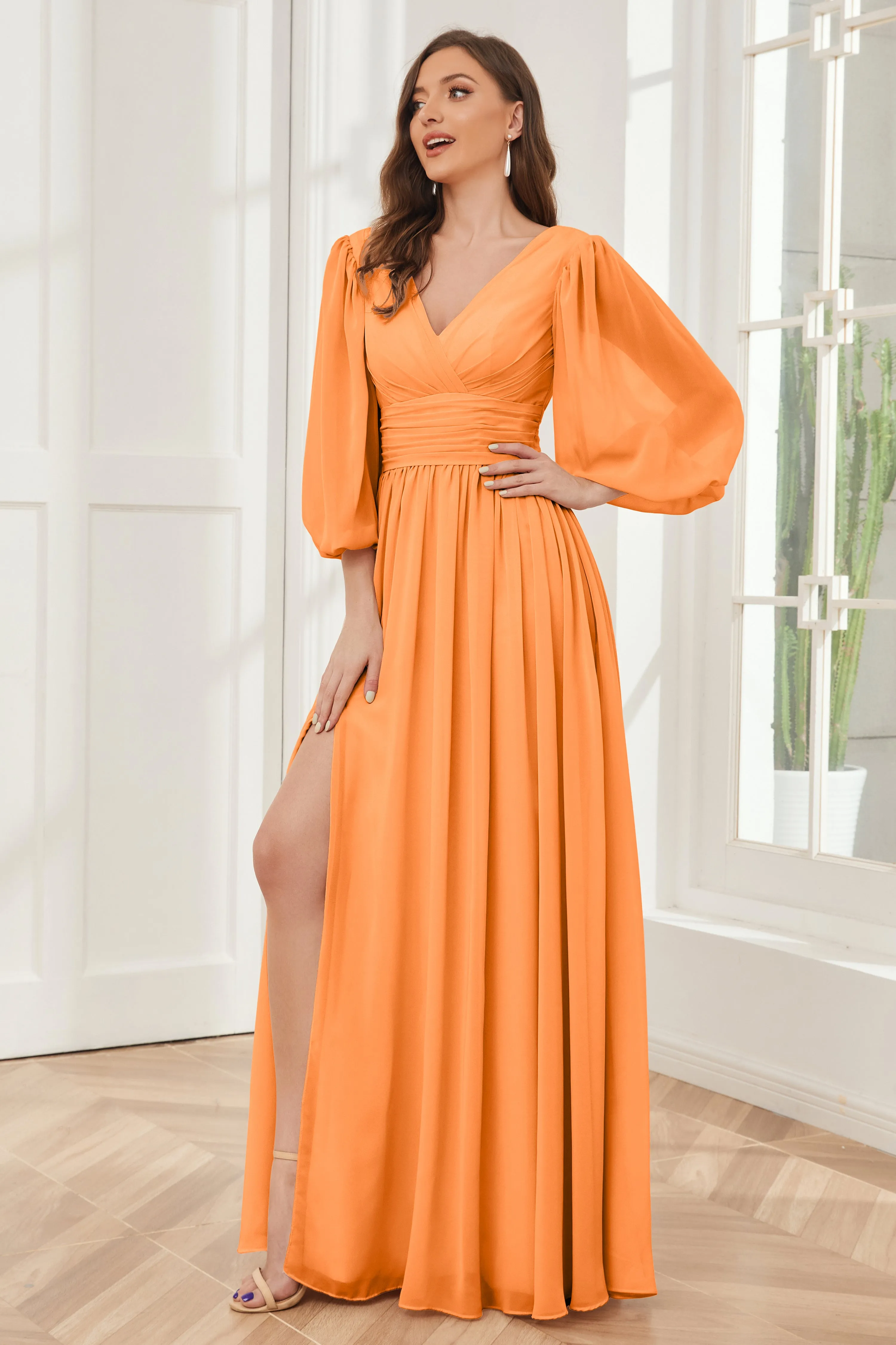 Long Sleeves Bridesmaid Dresses with Slit