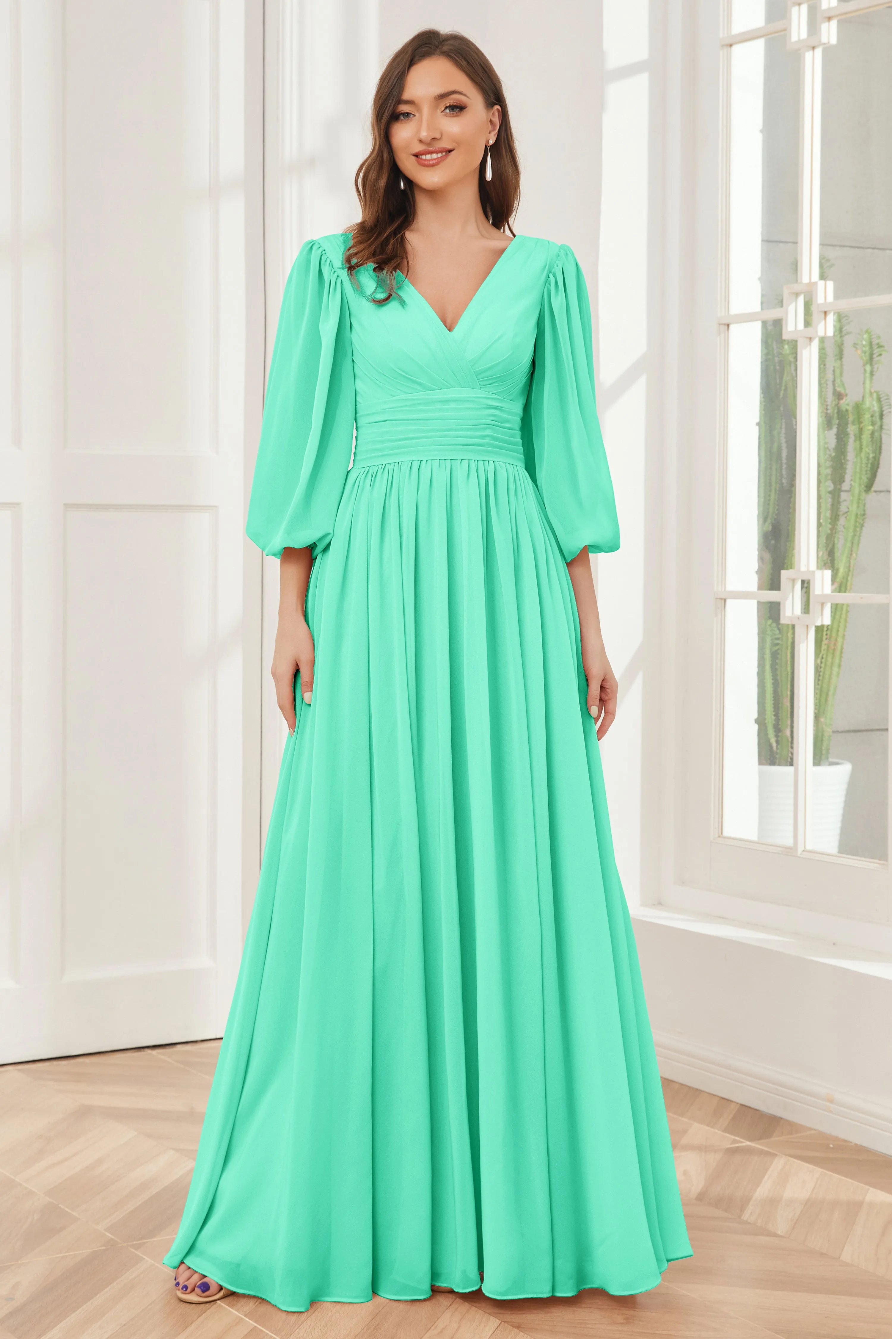 Long Sleeves Bridesmaid Dresses with Slit