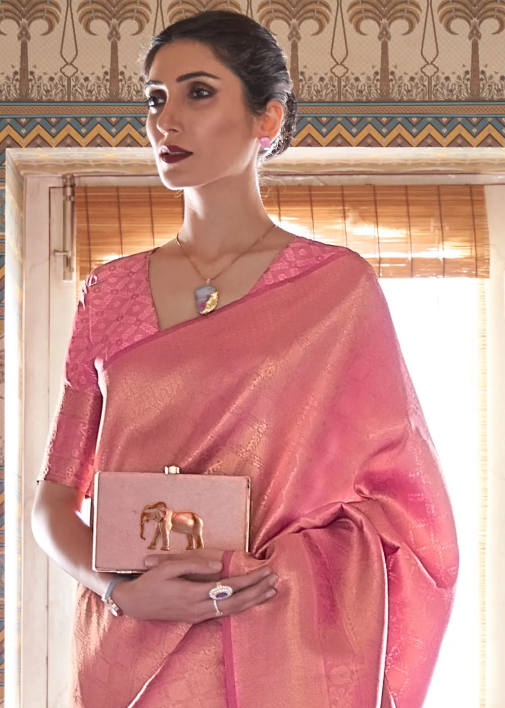 Mauvelous Pink Soft Handloom Weave Kanjivaram Silk Saree : Festival Edition