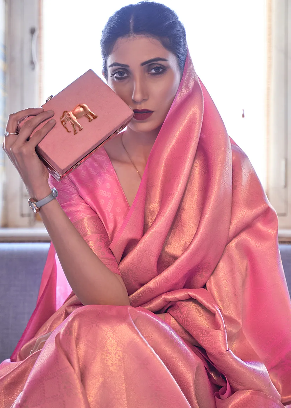 Mauvelous Pink Soft Handloom Weave Kanjivaram Silk Saree : Festival Edition