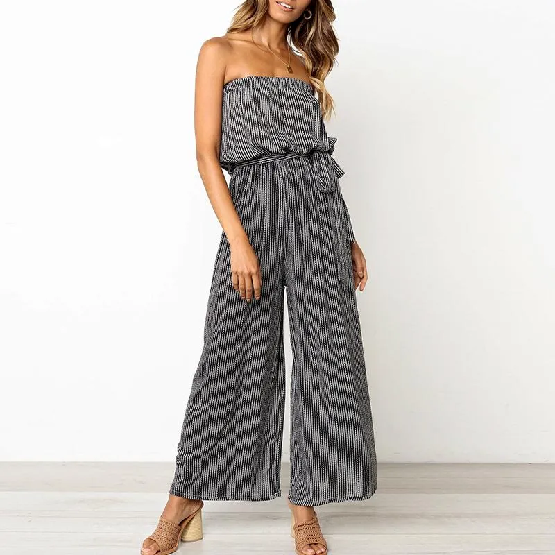 Off shoulder Jumpsuit Elegant Sashes Long Summer Rompers solid leopard print