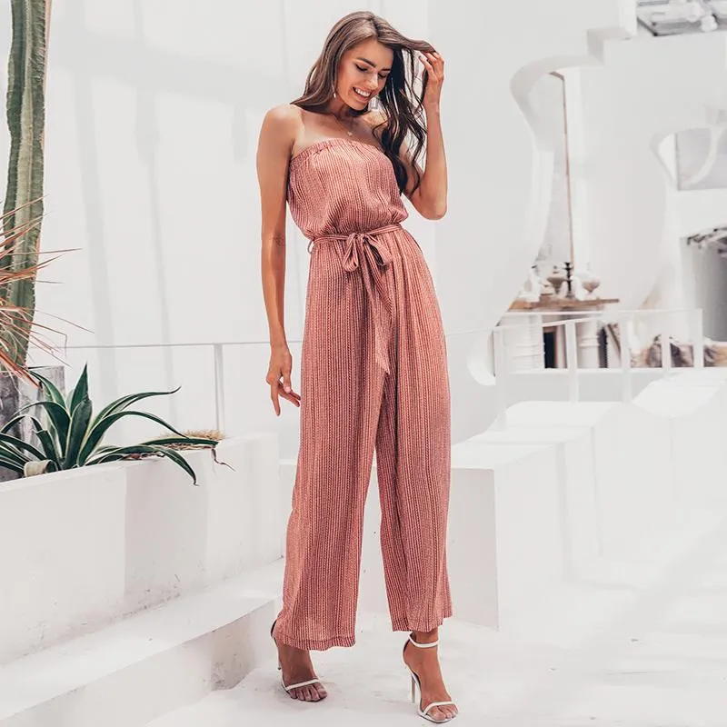 Off shoulder Jumpsuit Elegant Sashes Long Summer Rompers solid leopard print
