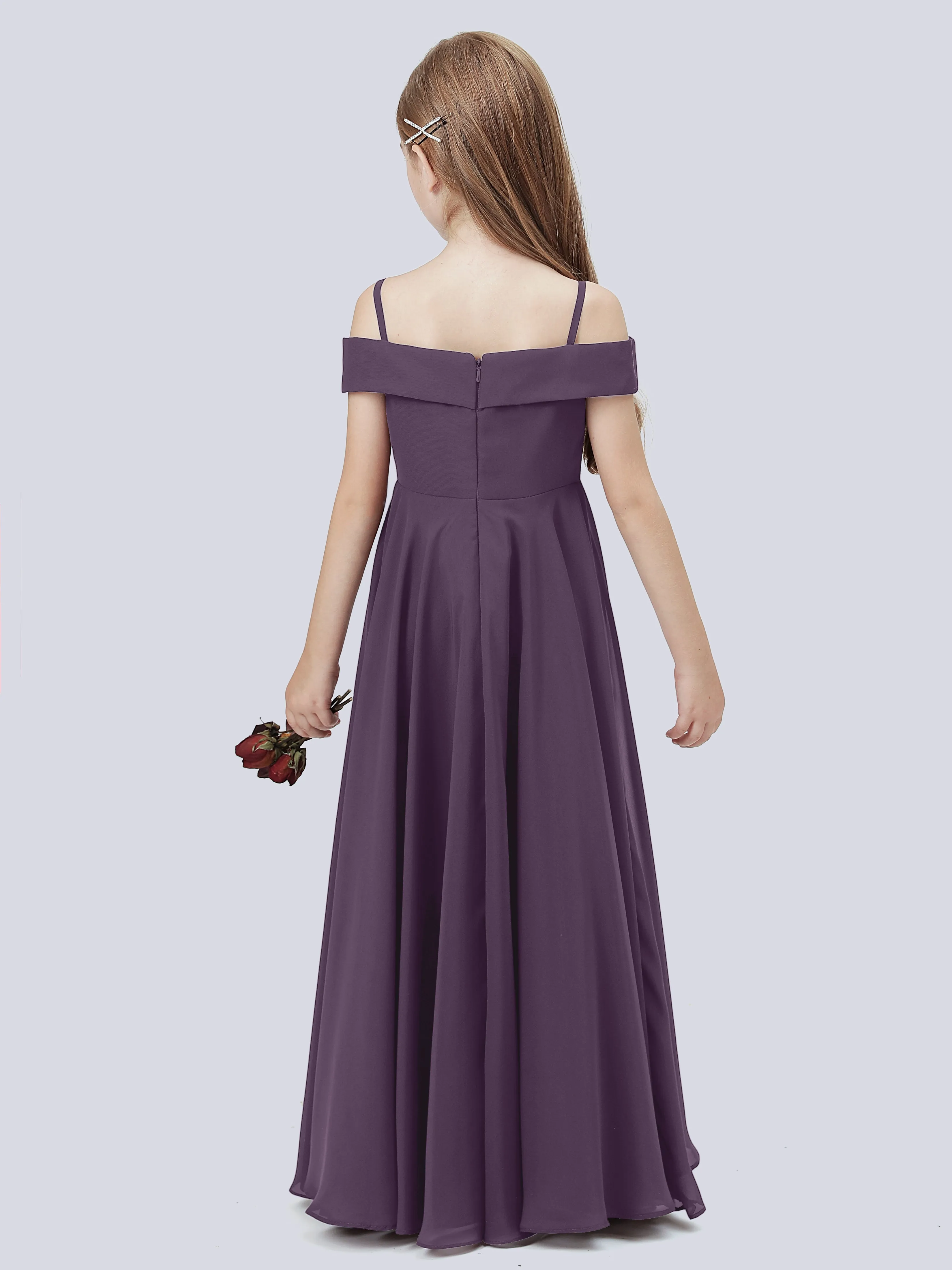 Off Shoulder Stretch Chiffon Junior Bridesmaid Dress