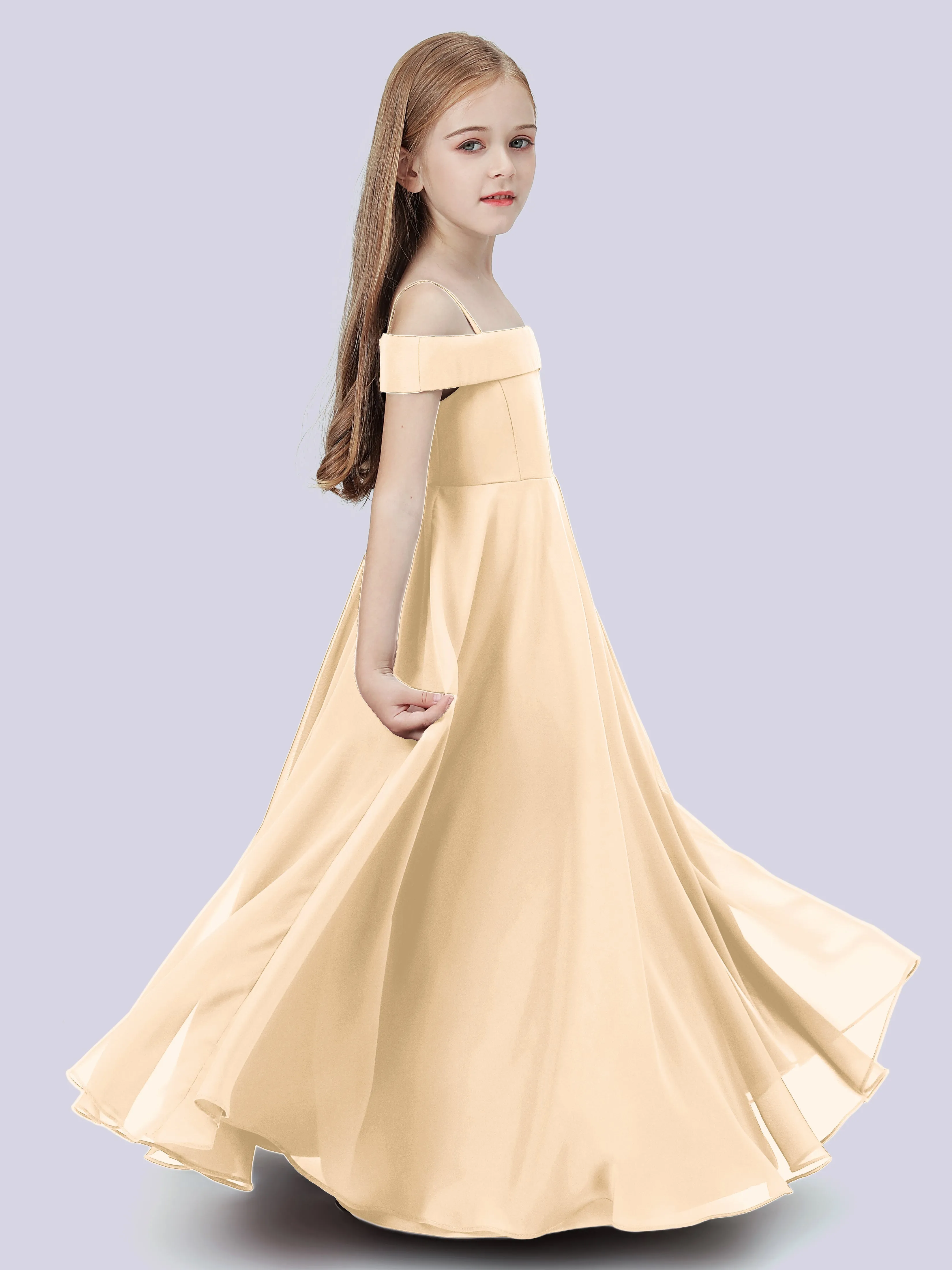 Off Shoulder Stretch Chiffon Junior Bridesmaid Dress