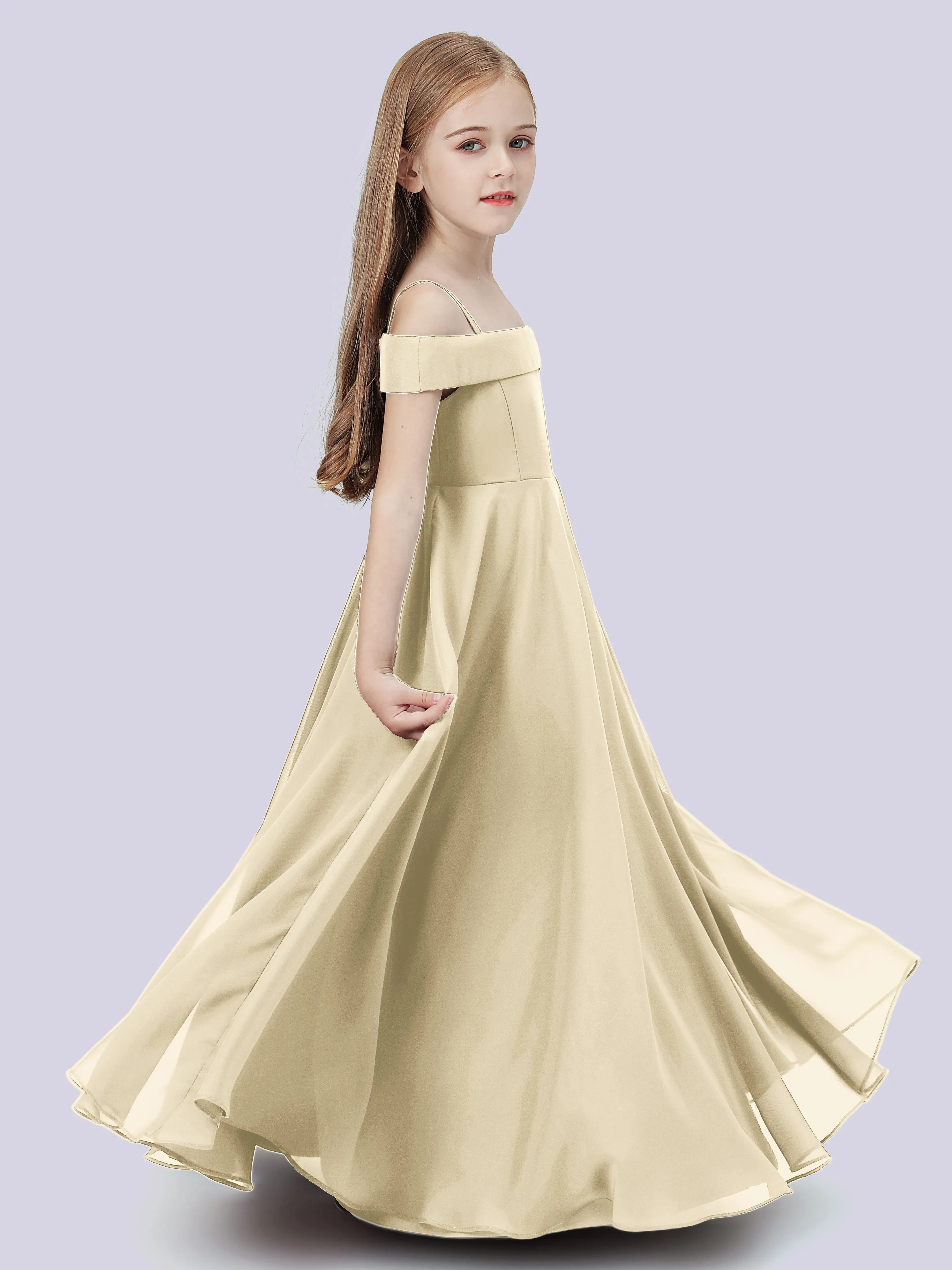 Off Shoulder Stretch Chiffon Junior Bridesmaid Dress