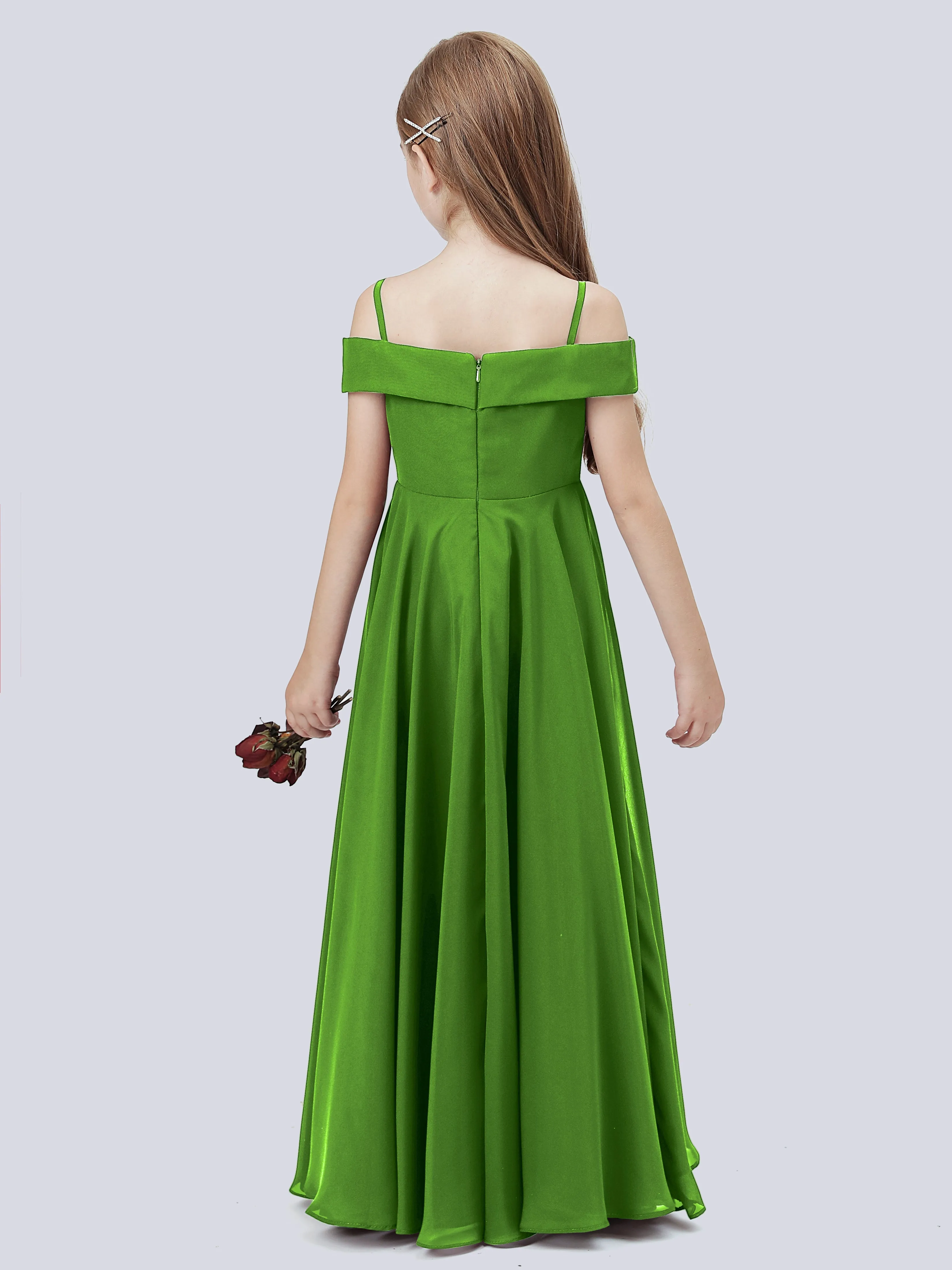 Off Shoulder Stretch Chiffon Junior Bridesmaid Dress