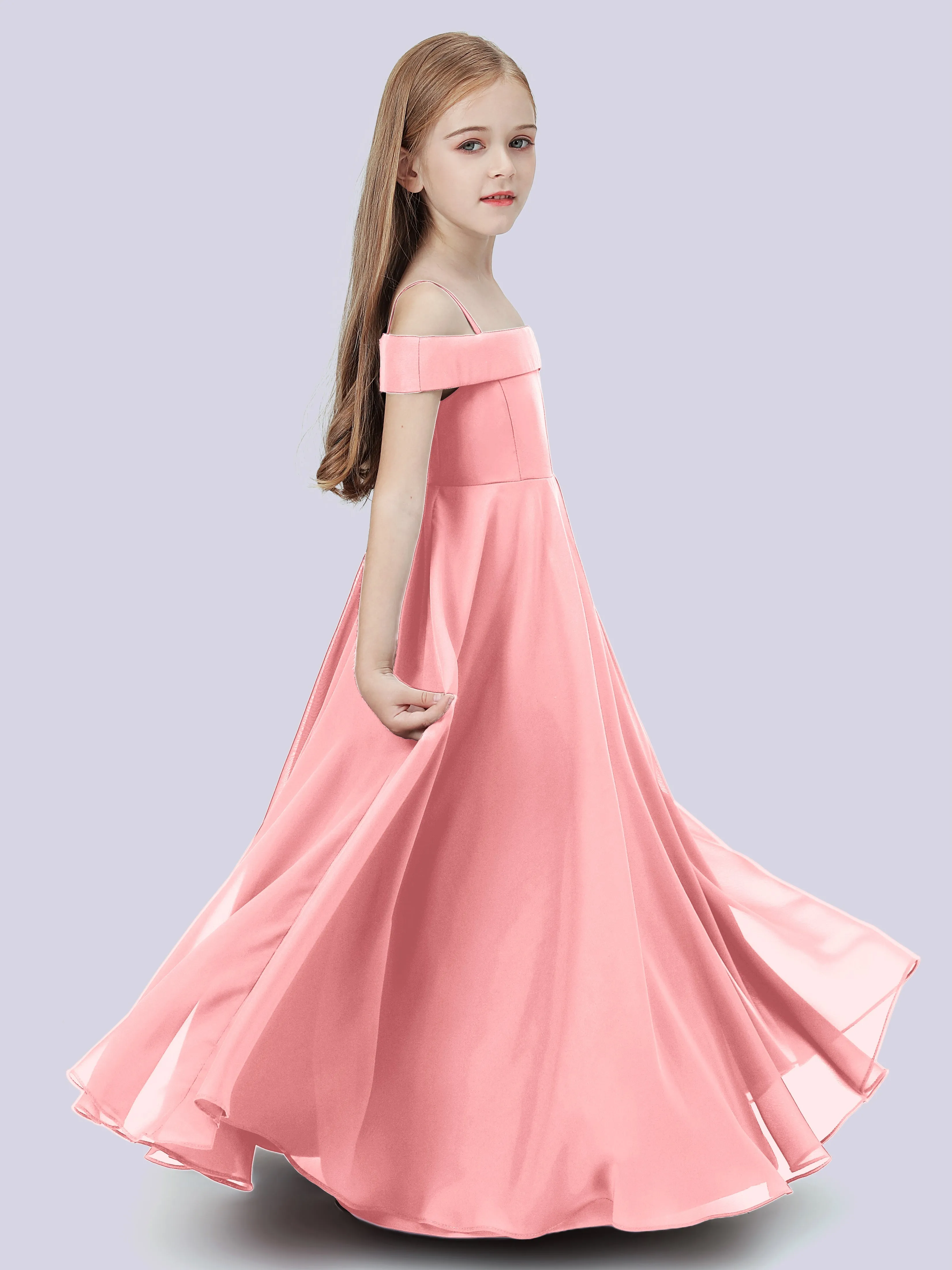 Off Shoulder Stretch Chiffon Junior Bridesmaid Dress