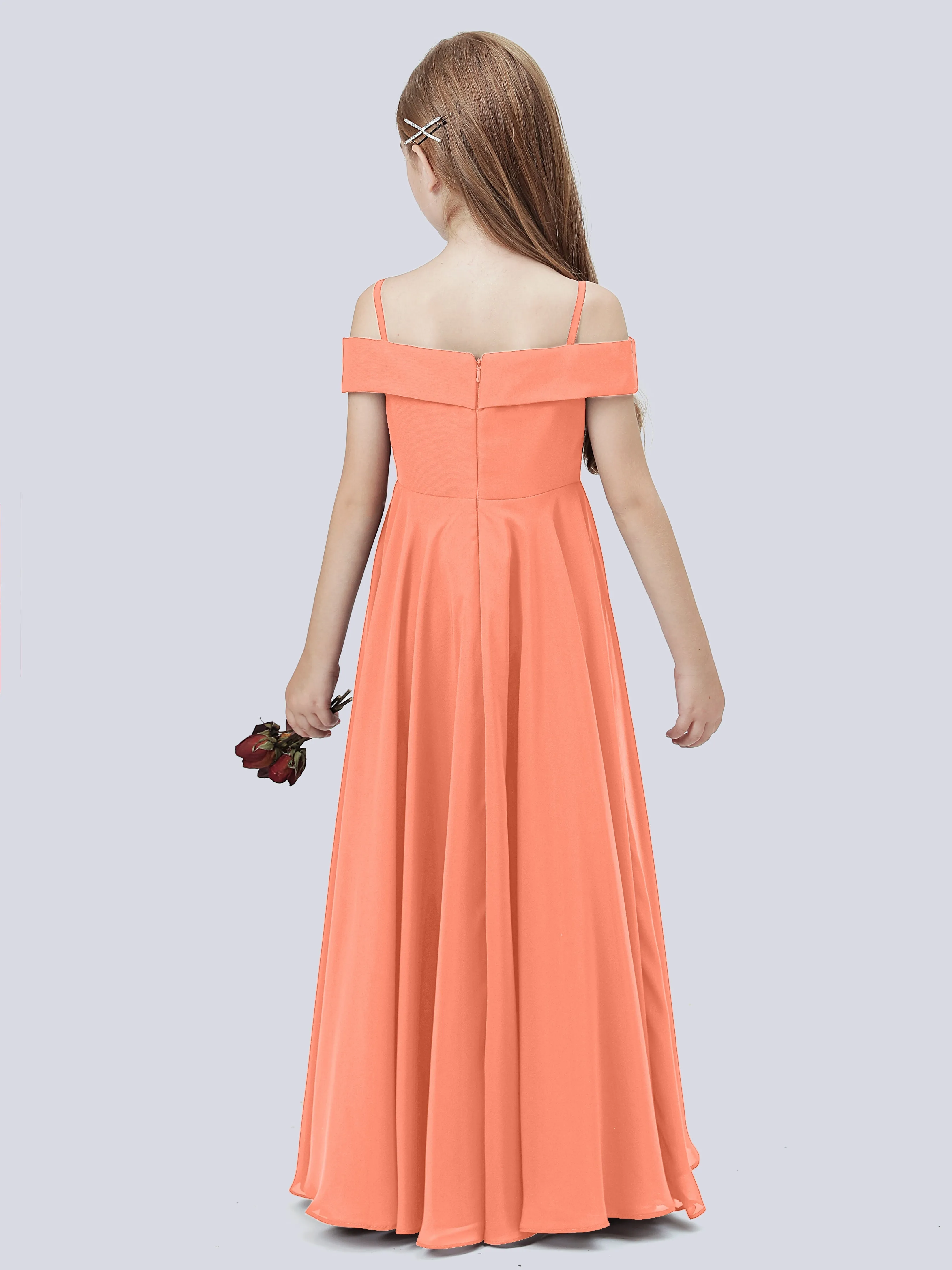Off Shoulder Stretch Chiffon Junior Bridesmaid Dress