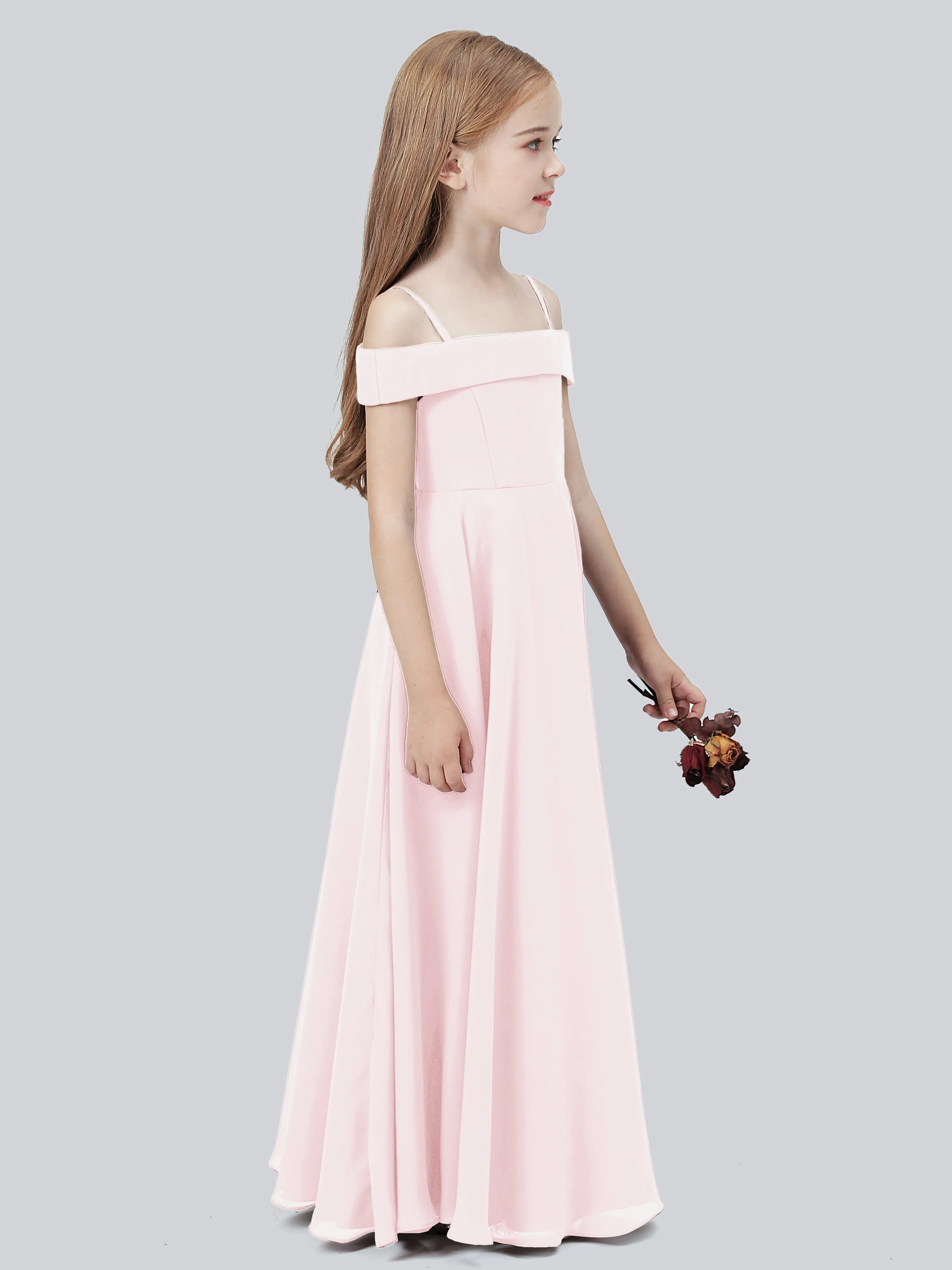 Off Shoulder Stretch Chiffon Junior Bridesmaid Dress