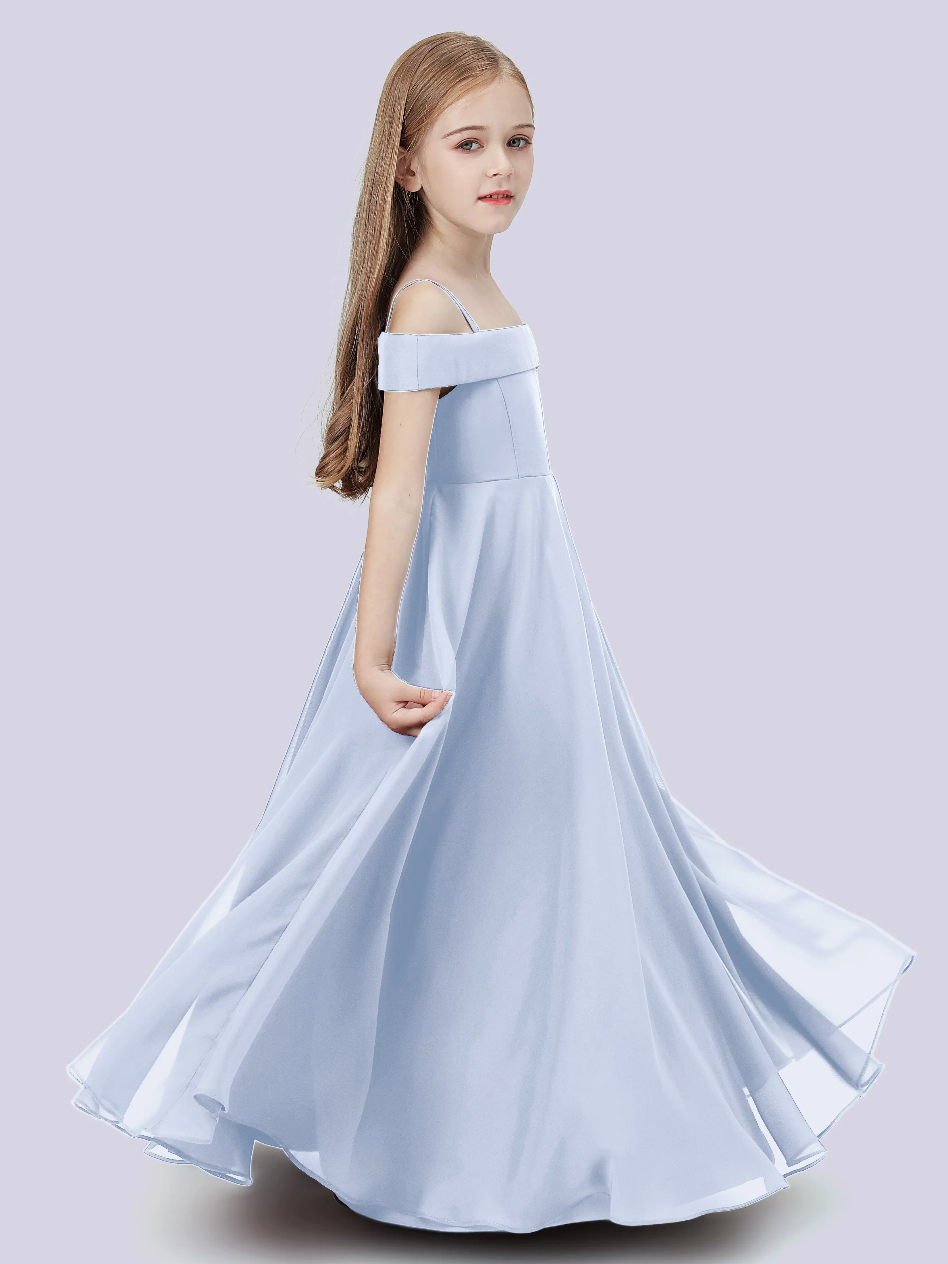 Off Shoulder Stretch Chiffon Junior Bridesmaid Dress