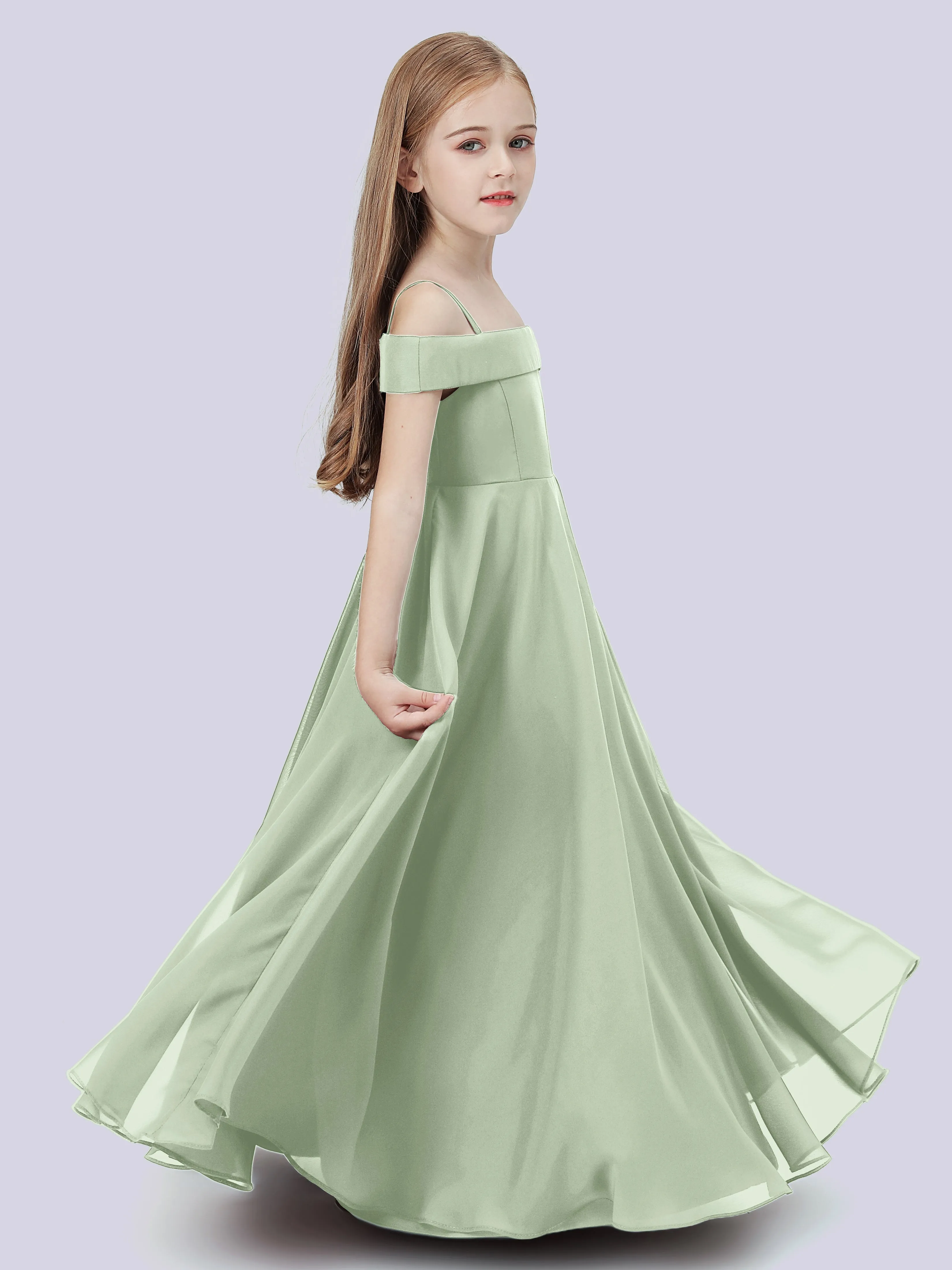 Off Shoulder Stretch Chiffon Junior Bridesmaid Dress