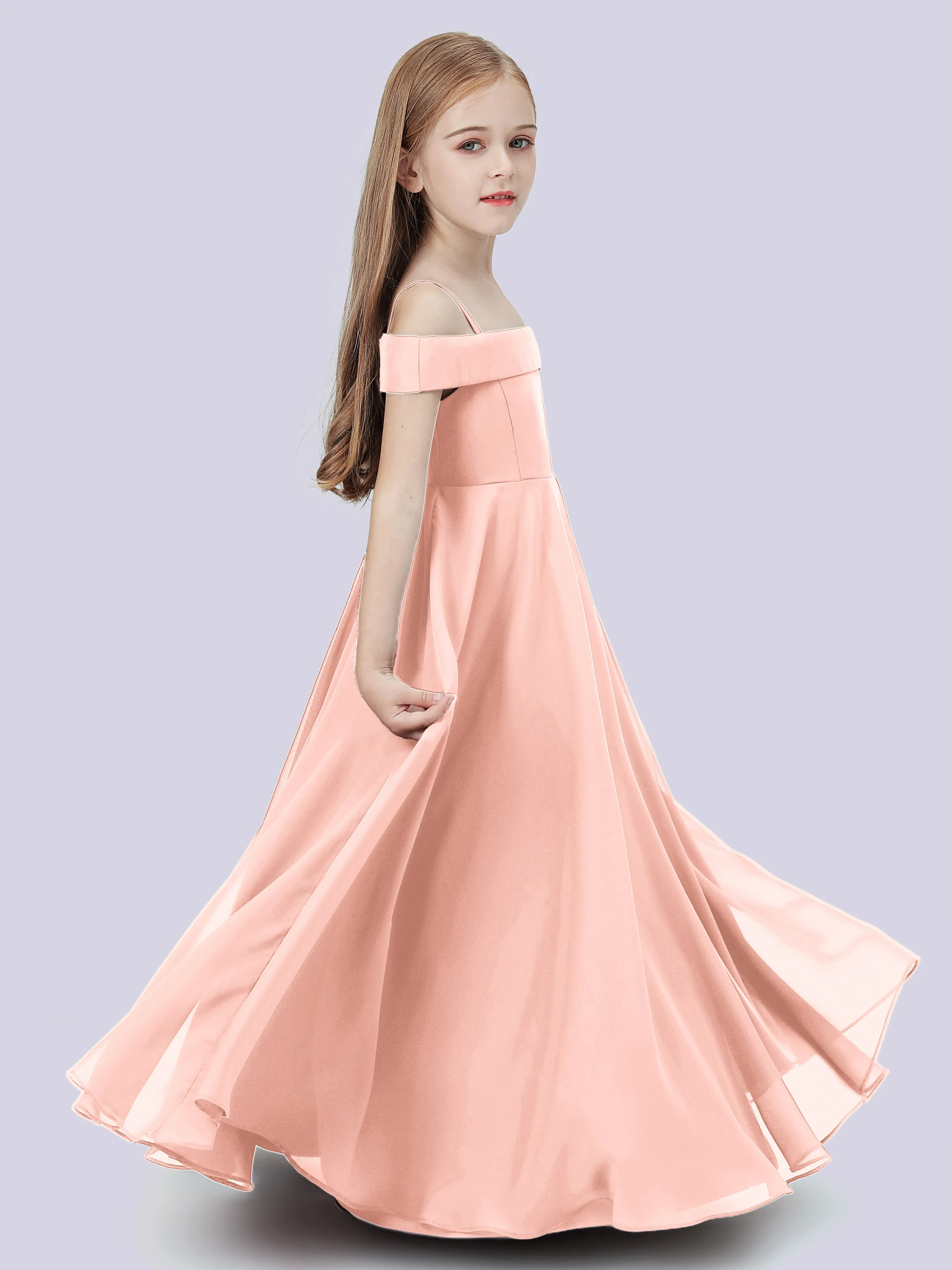 Off Shoulder Stretch Chiffon Junior Bridesmaid Dress