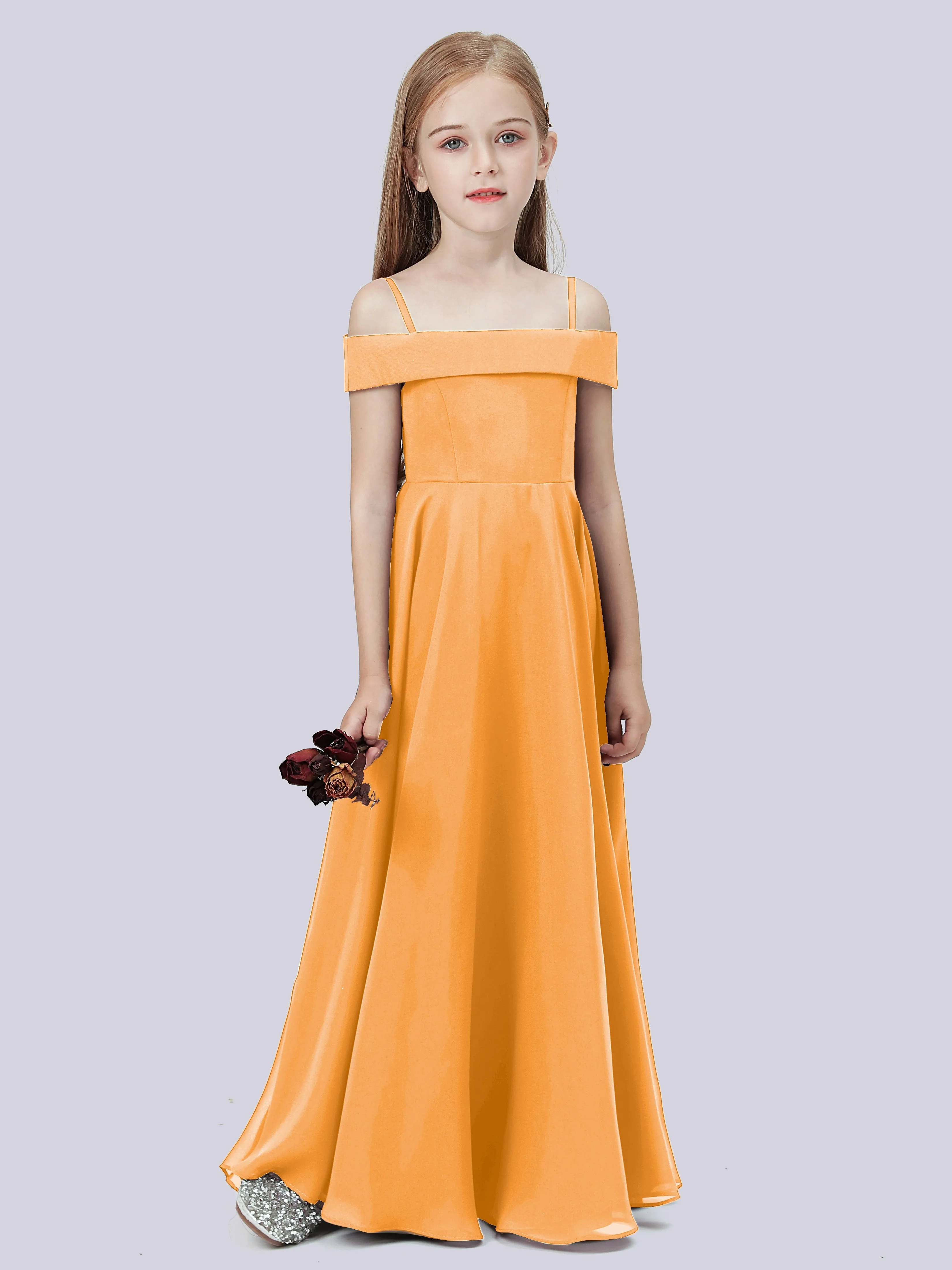 Off Shoulder Stretch Chiffon Junior Bridesmaid Dress