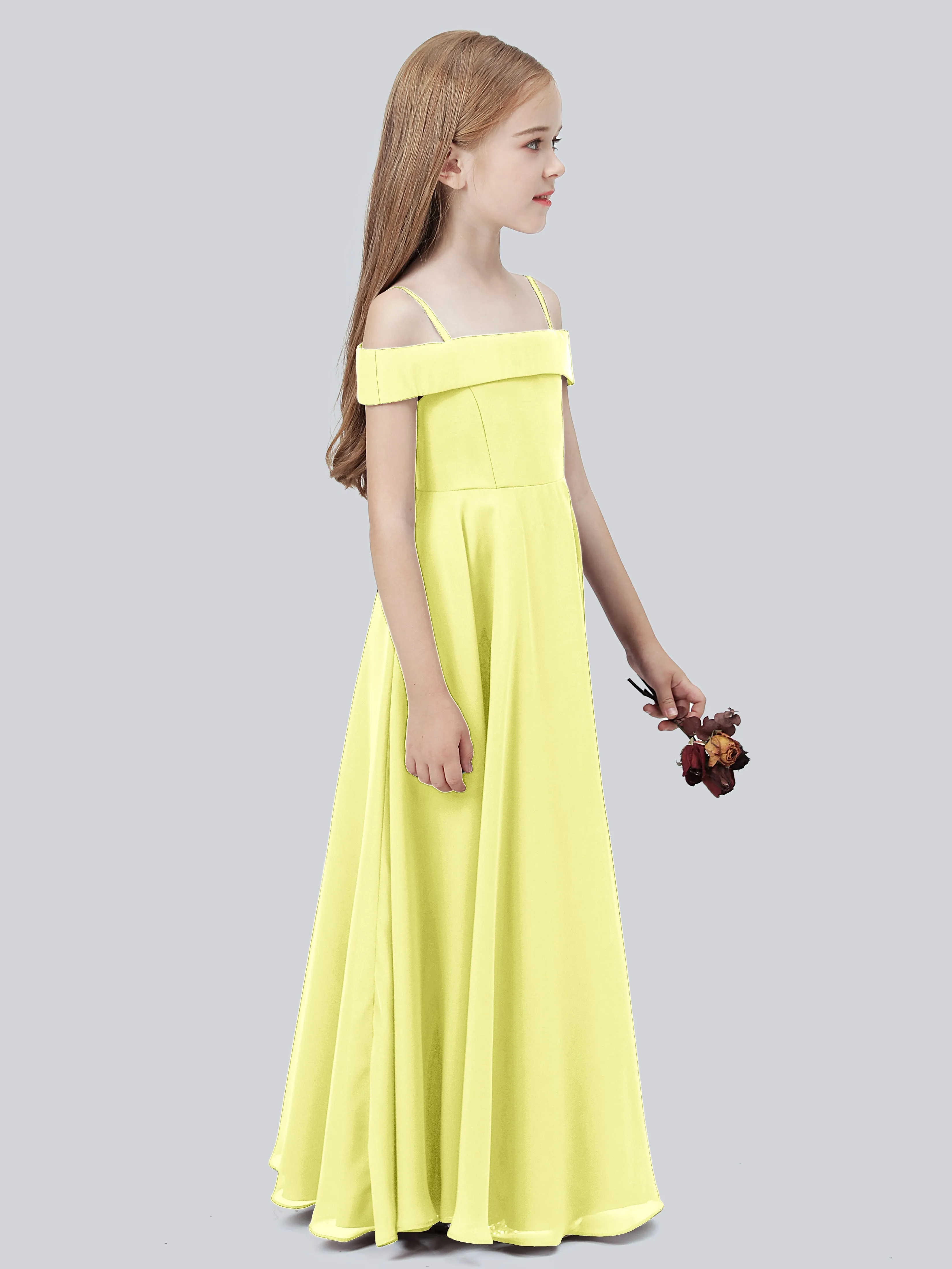 Off Shoulder Stretch Chiffon Junior Bridesmaid Dress