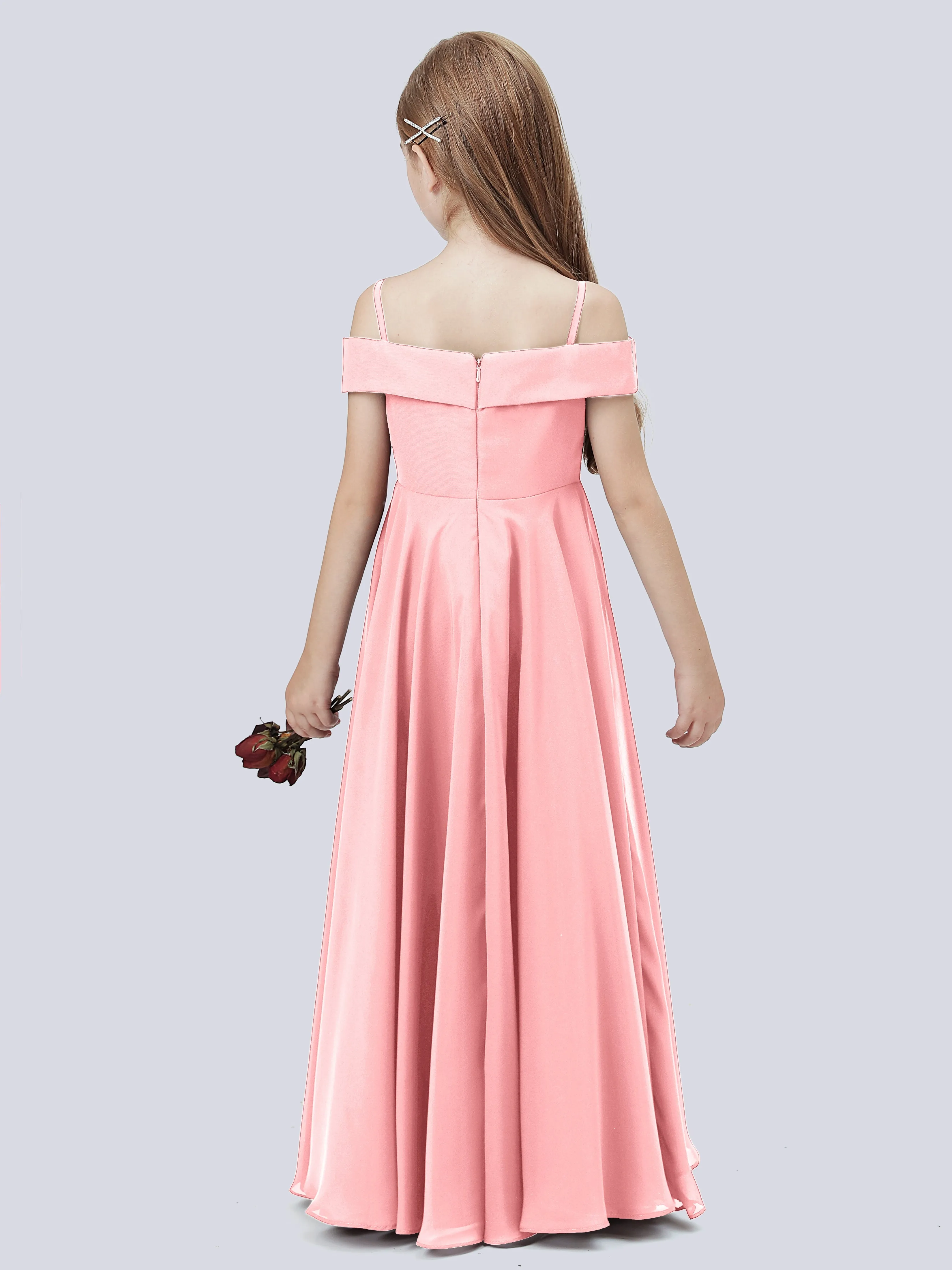 Off Shoulder Stretch Chiffon Junior Bridesmaid Dress