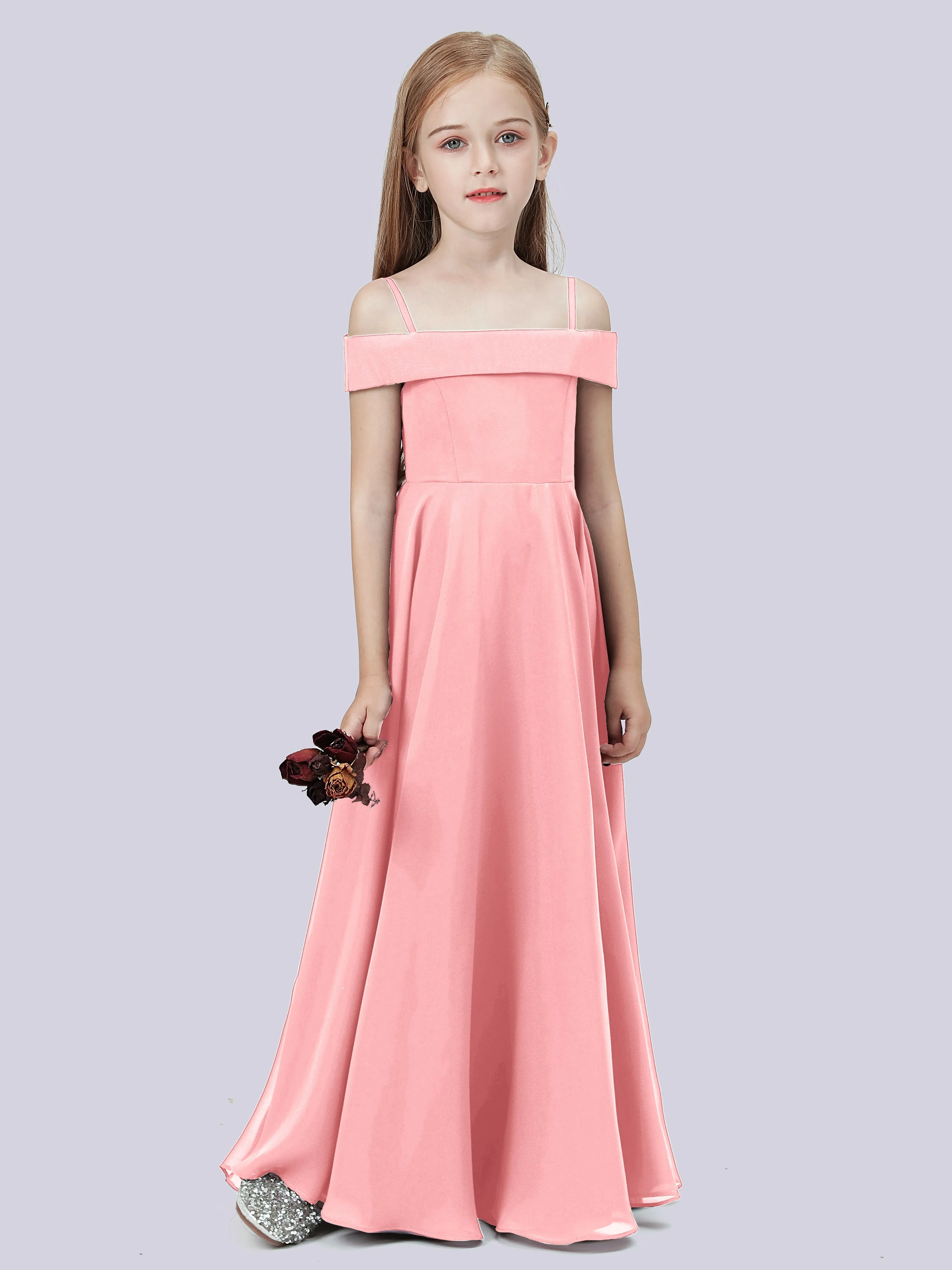 Off Shoulder Stretch Chiffon Junior Bridesmaid Dress