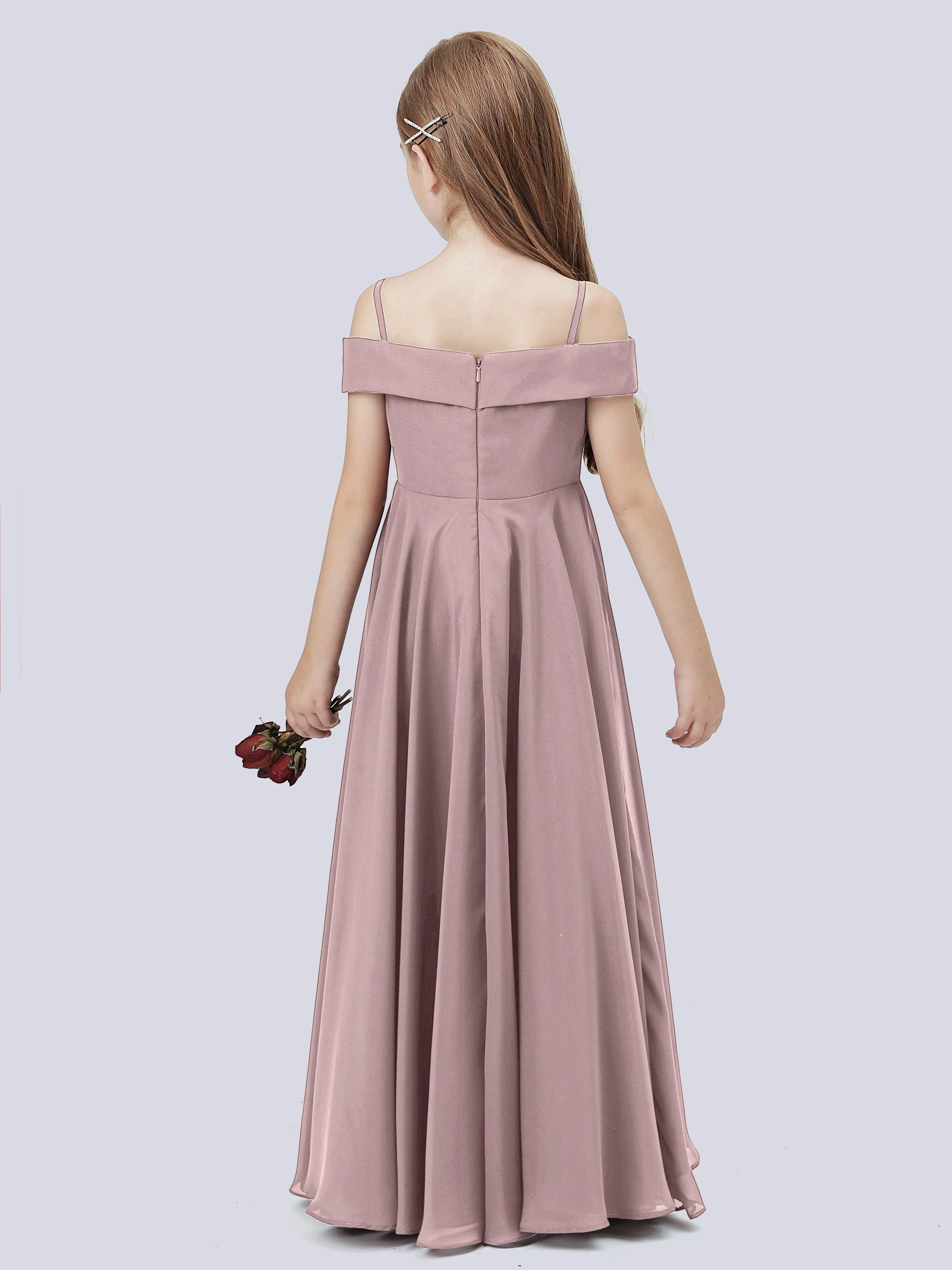 Off Shoulder Stretch Chiffon Junior Bridesmaid Dress