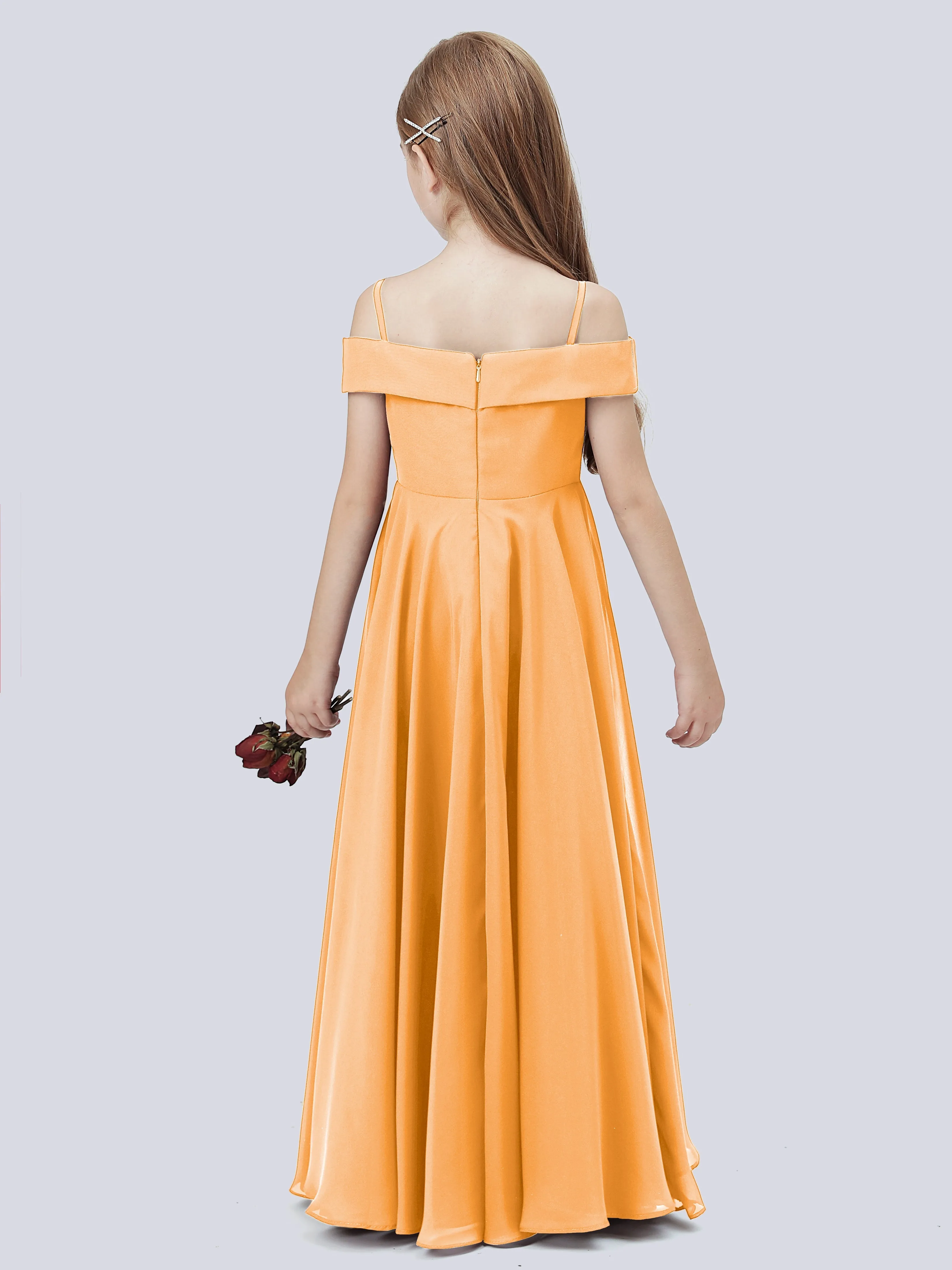 Off Shoulder Stretch Chiffon Junior Bridesmaid Dress