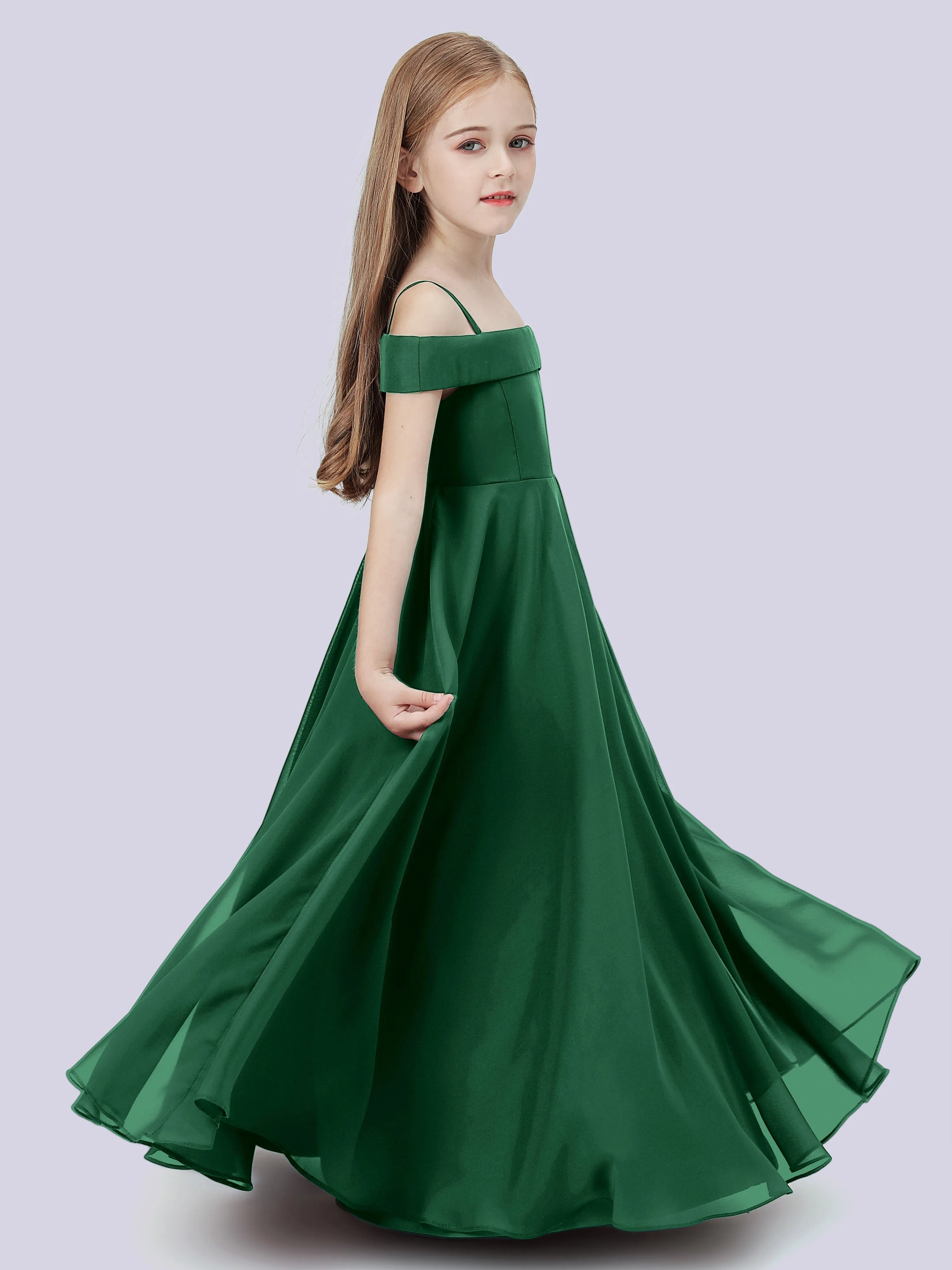 Off Shoulder Stretch Chiffon Junior Bridesmaid Dress
