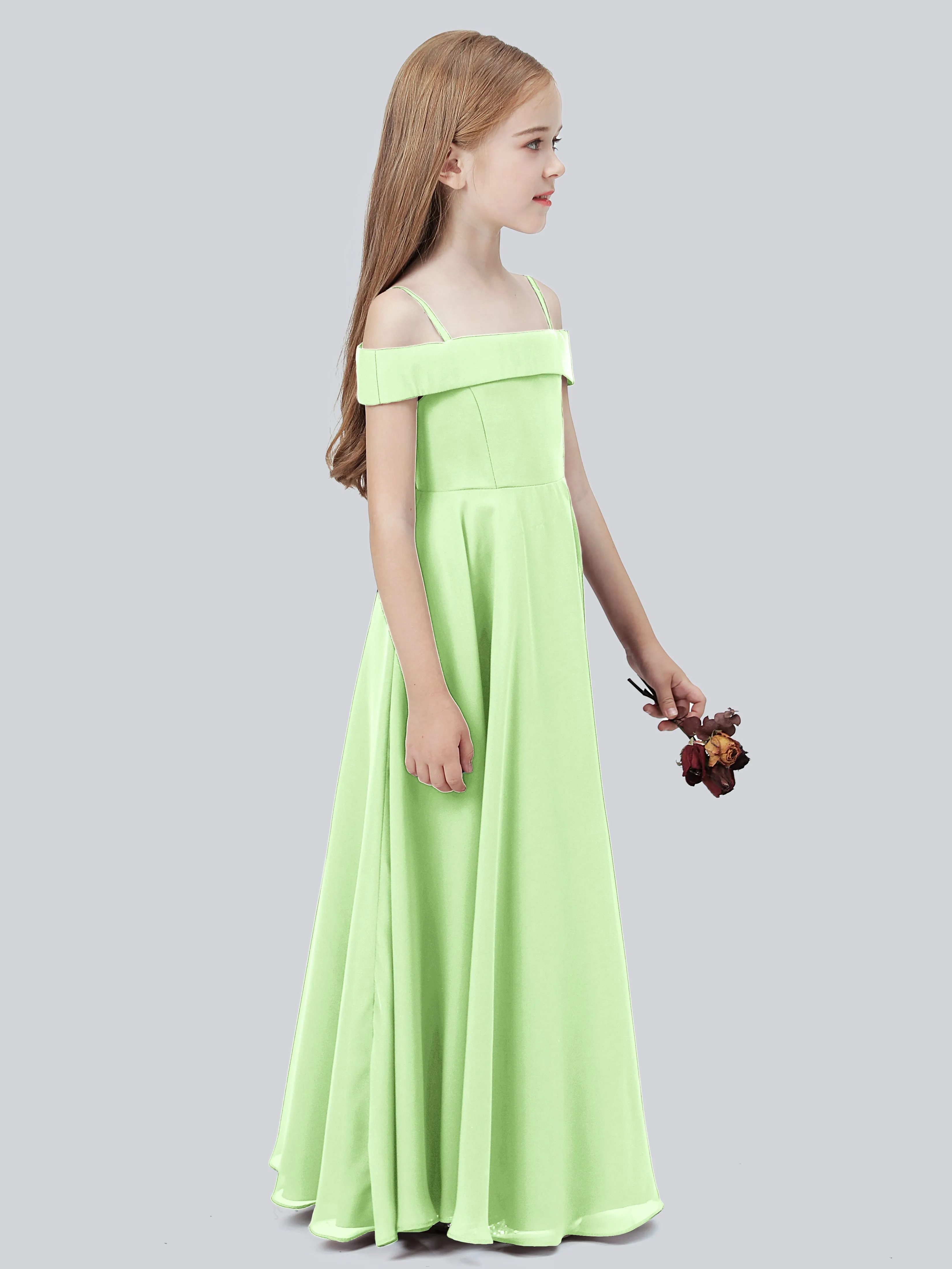 Off Shoulder Stretch Chiffon Junior Bridesmaid Dress