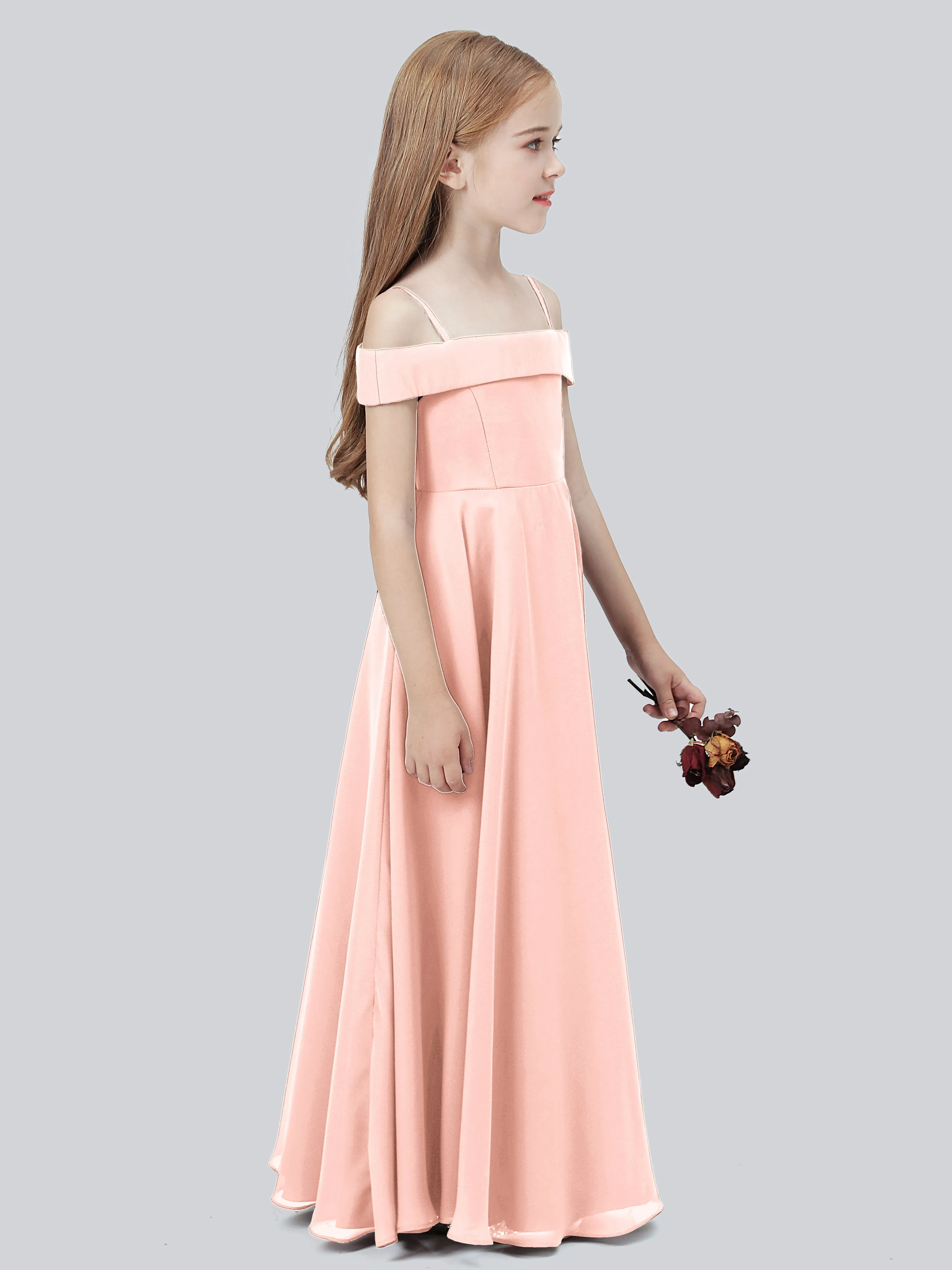 Off Shoulder Stretch Chiffon Junior Bridesmaid Dress