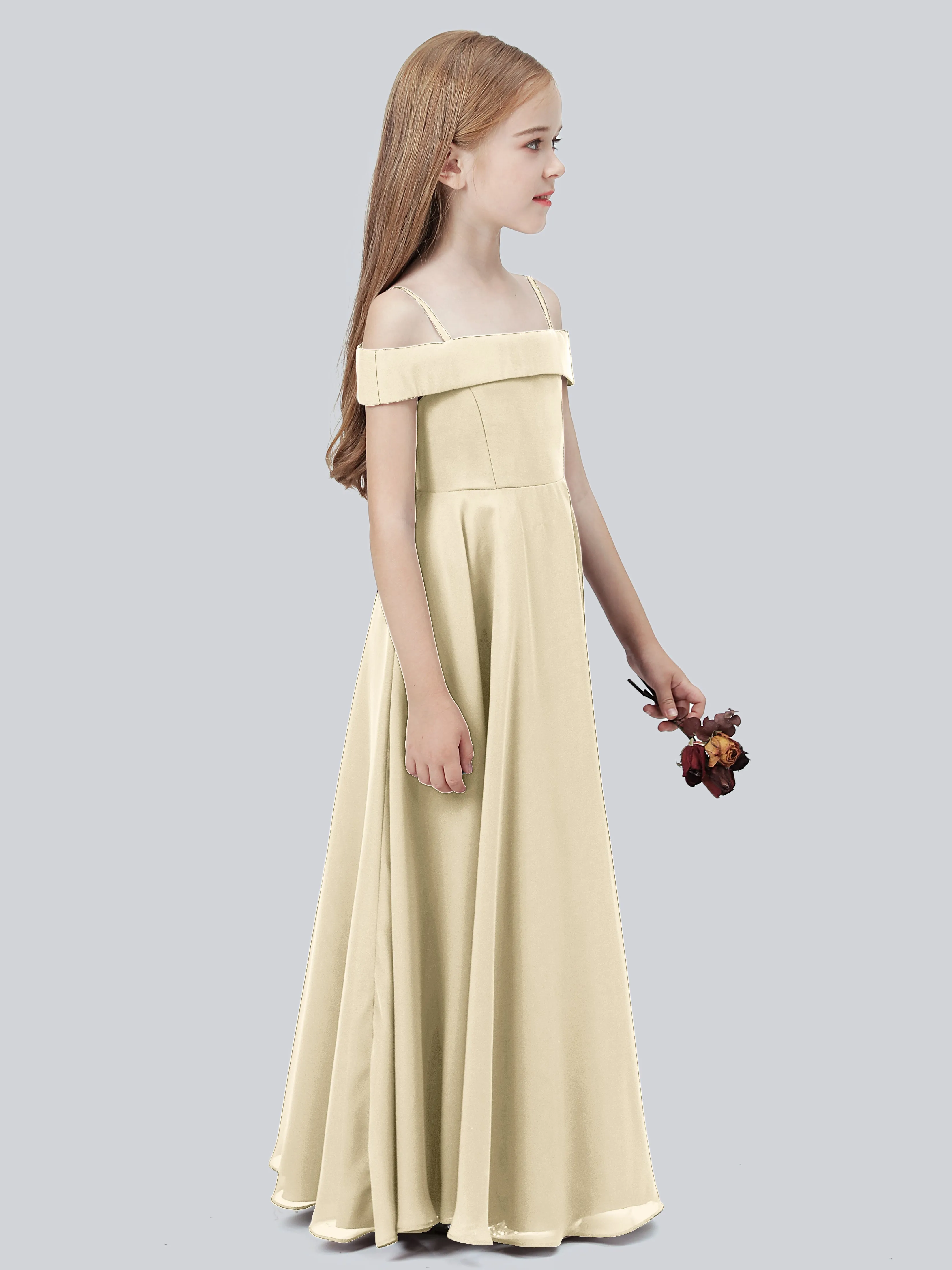 Off Shoulder Stretch Chiffon Junior Bridesmaid Dress