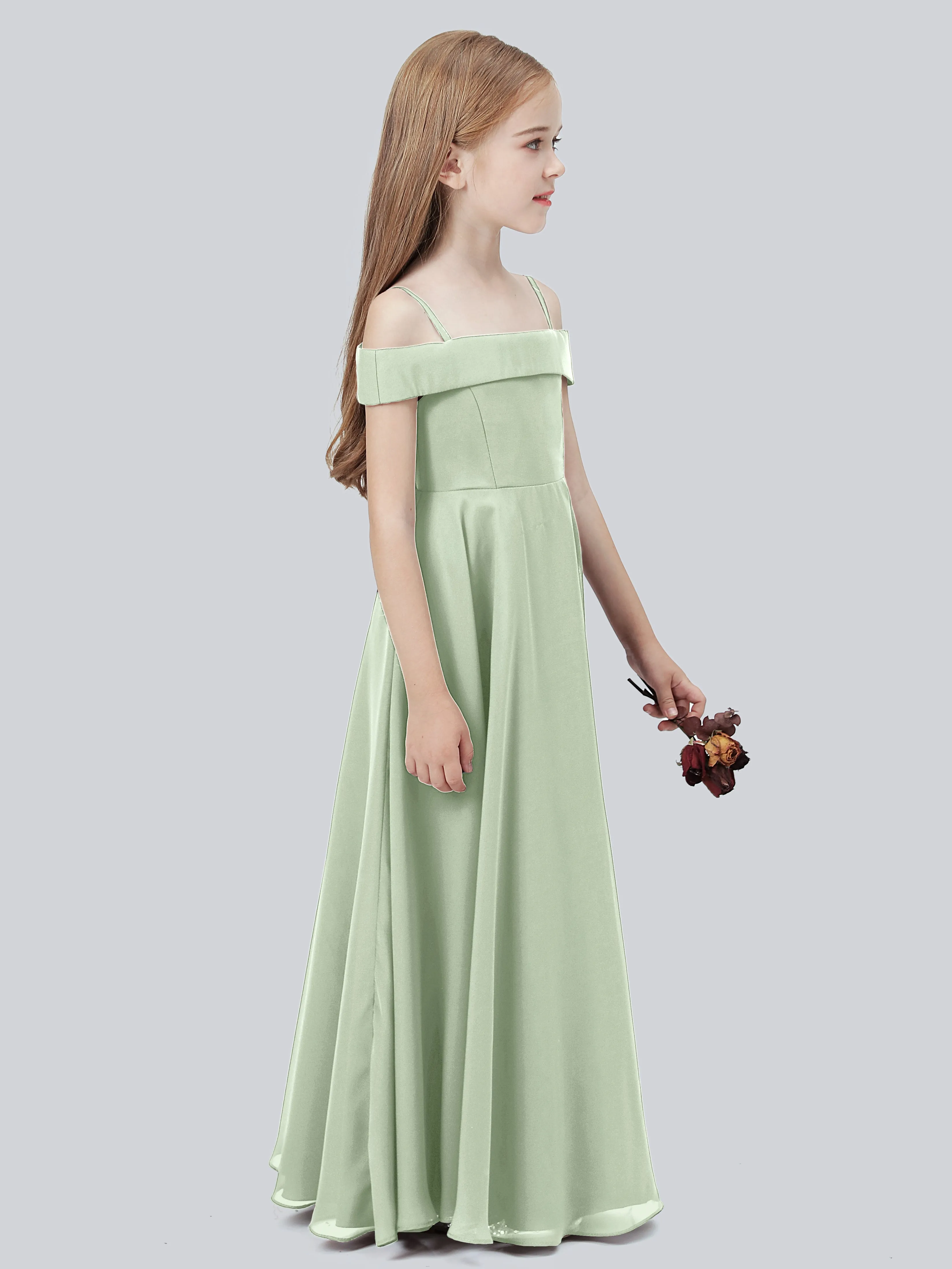 Off Shoulder Stretch Chiffon Junior Bridesmaid Dress