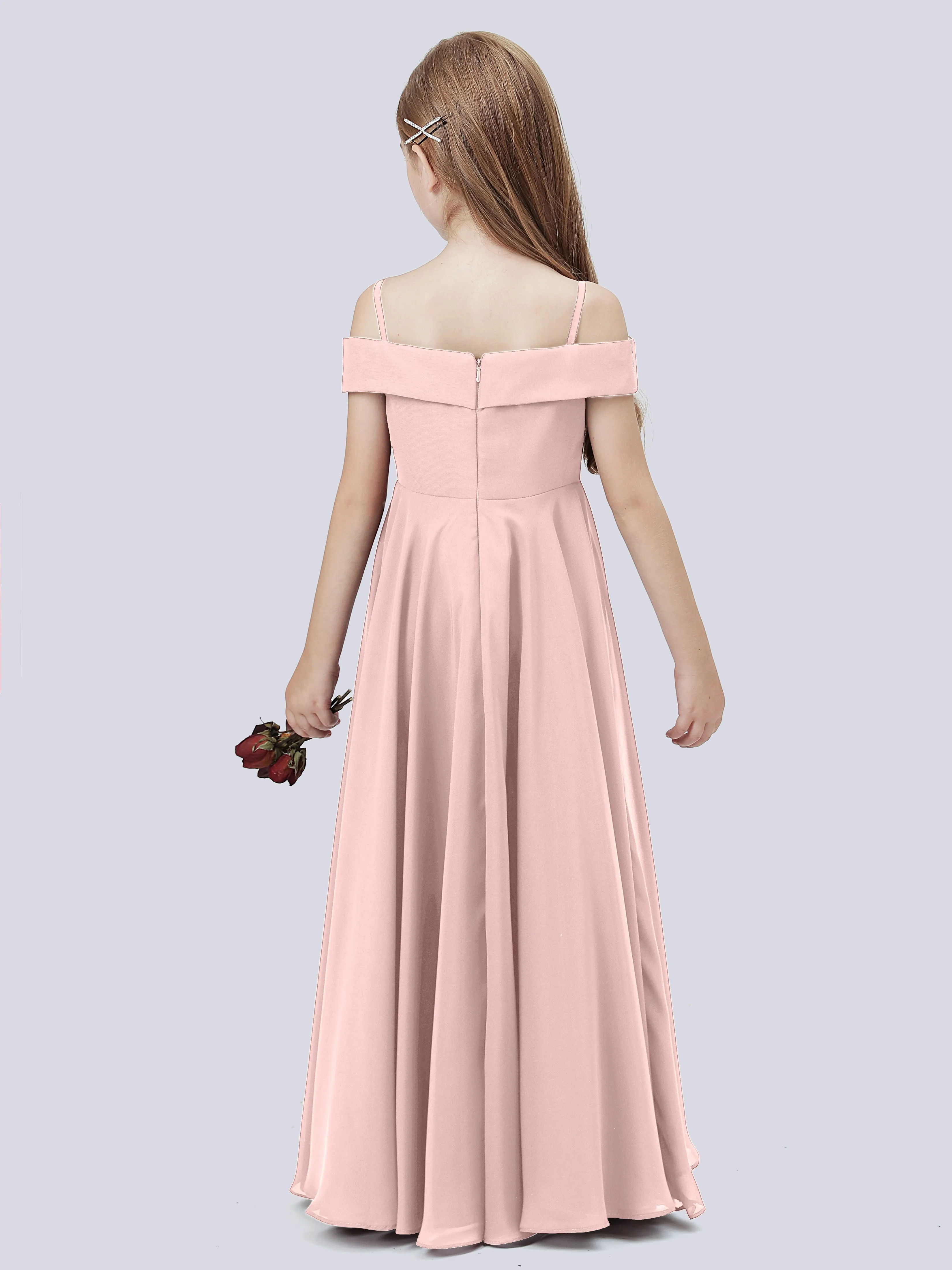 Off Shoulder Stretch Chiffon Junior Bridesmaid Dress