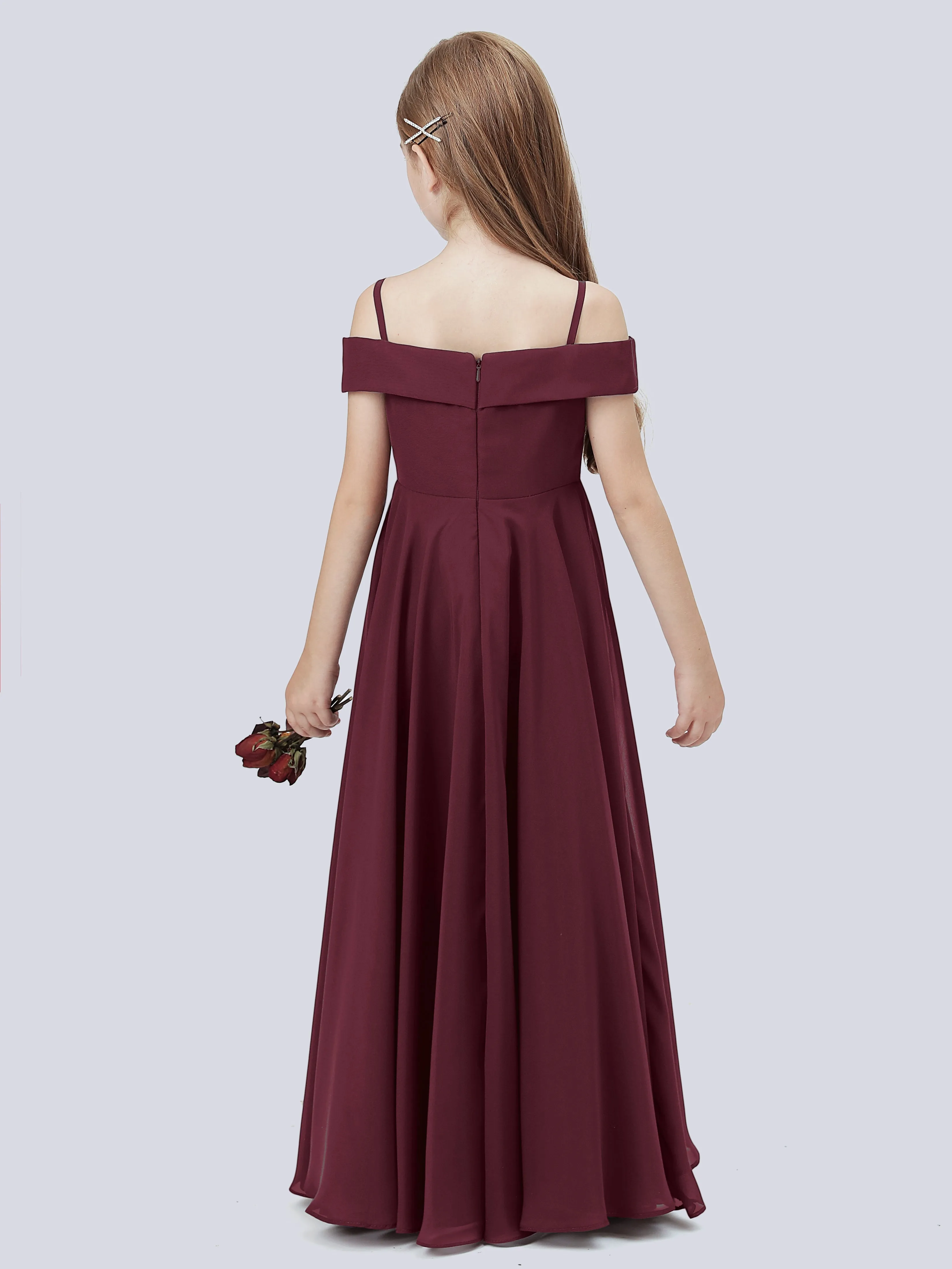 Off Shoulder Stretch Chiffon Junior Bridesmaid Dress