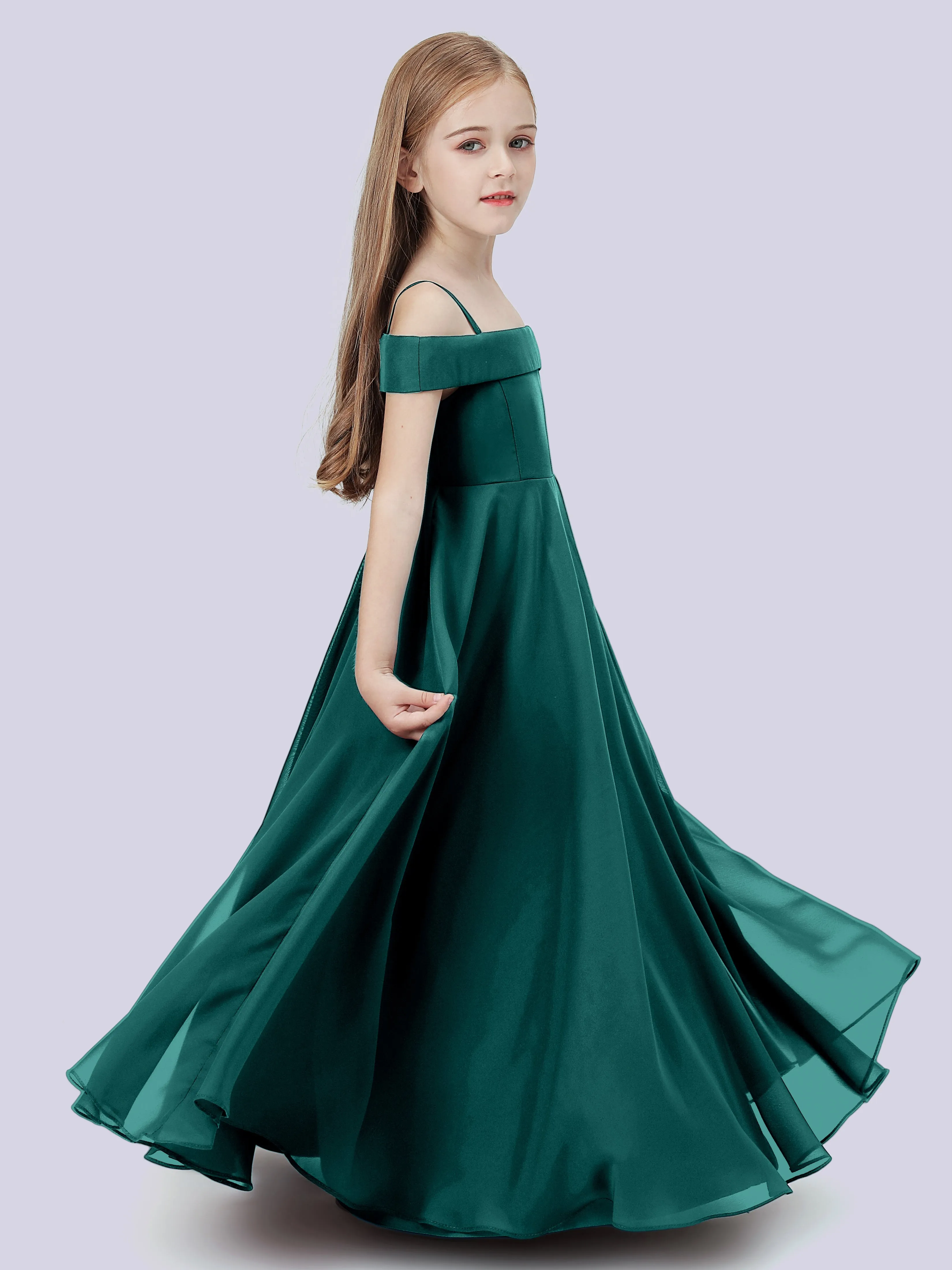 Off Shoulder Stretch Chiffon Junior Bridesmaid Dress