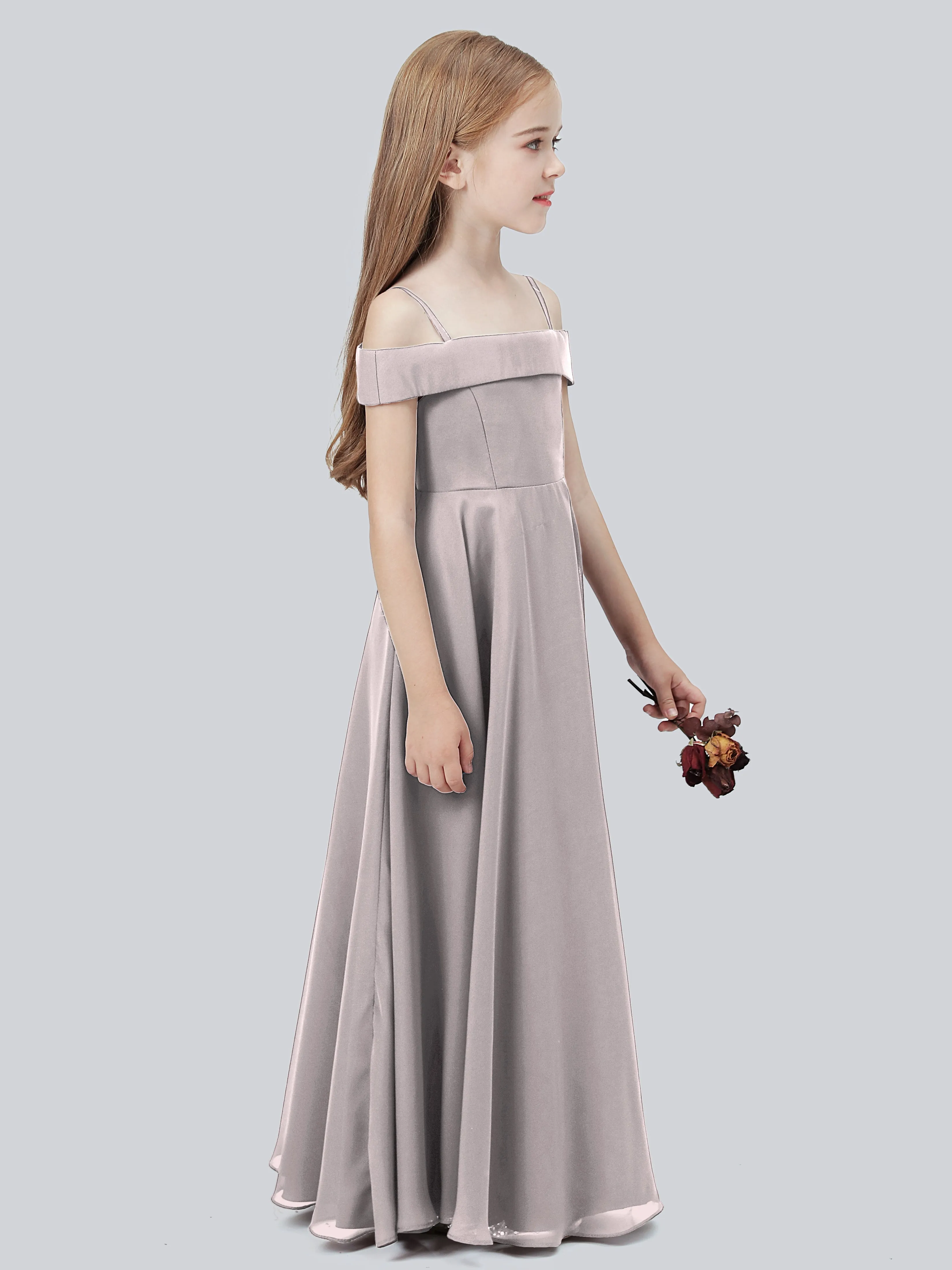 Off Shoulder Stretch Chiffon Junior Bridesmaid Dress