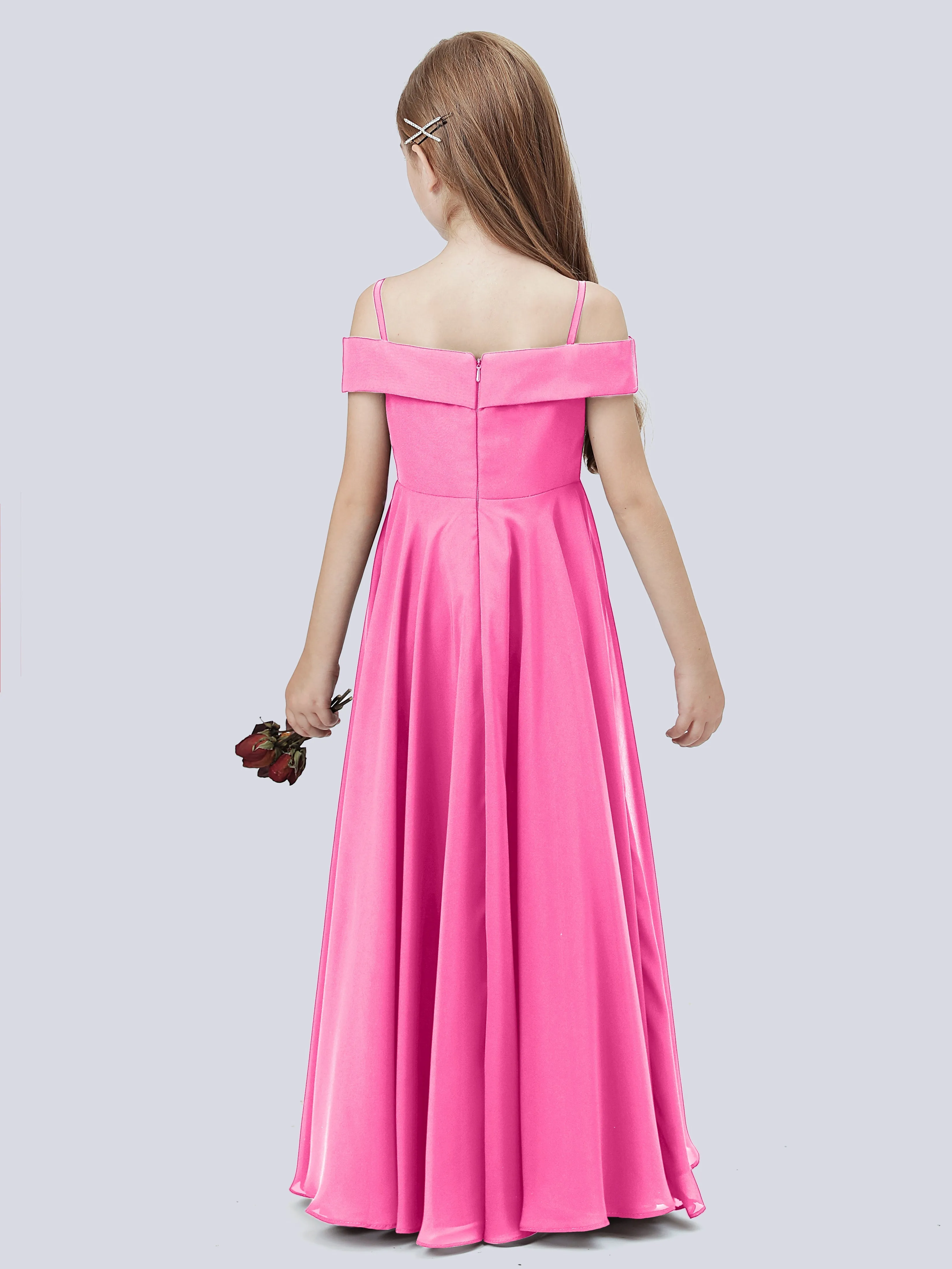 Off Shoulder Stretch Chiffon Junior Bridesmaid Dress