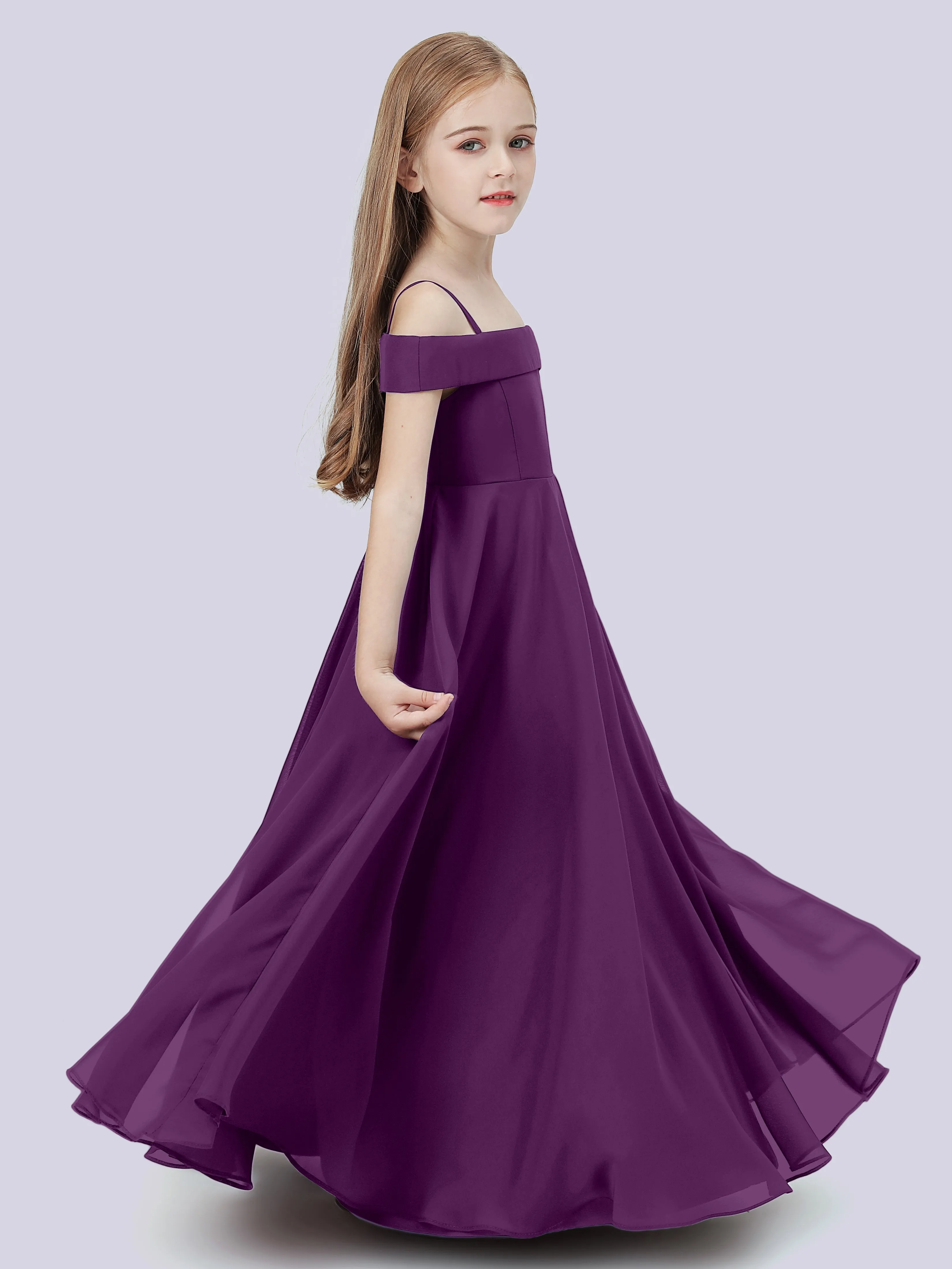 Off Shoulder Stretch Chiffon Junior Bridesmaid Dress