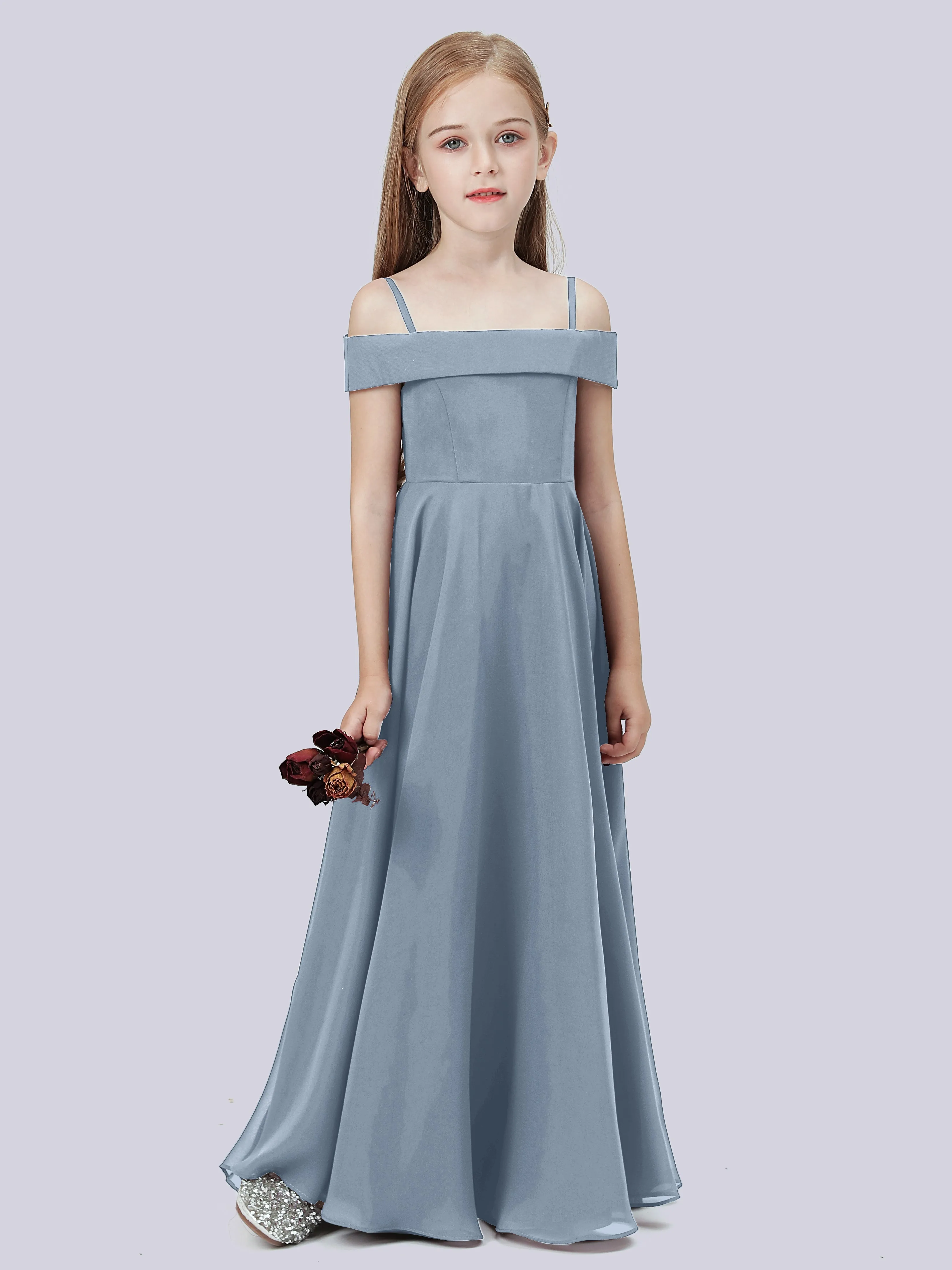 Off Shoulder Stretch Chiffon Junior Bridesmaid Dress