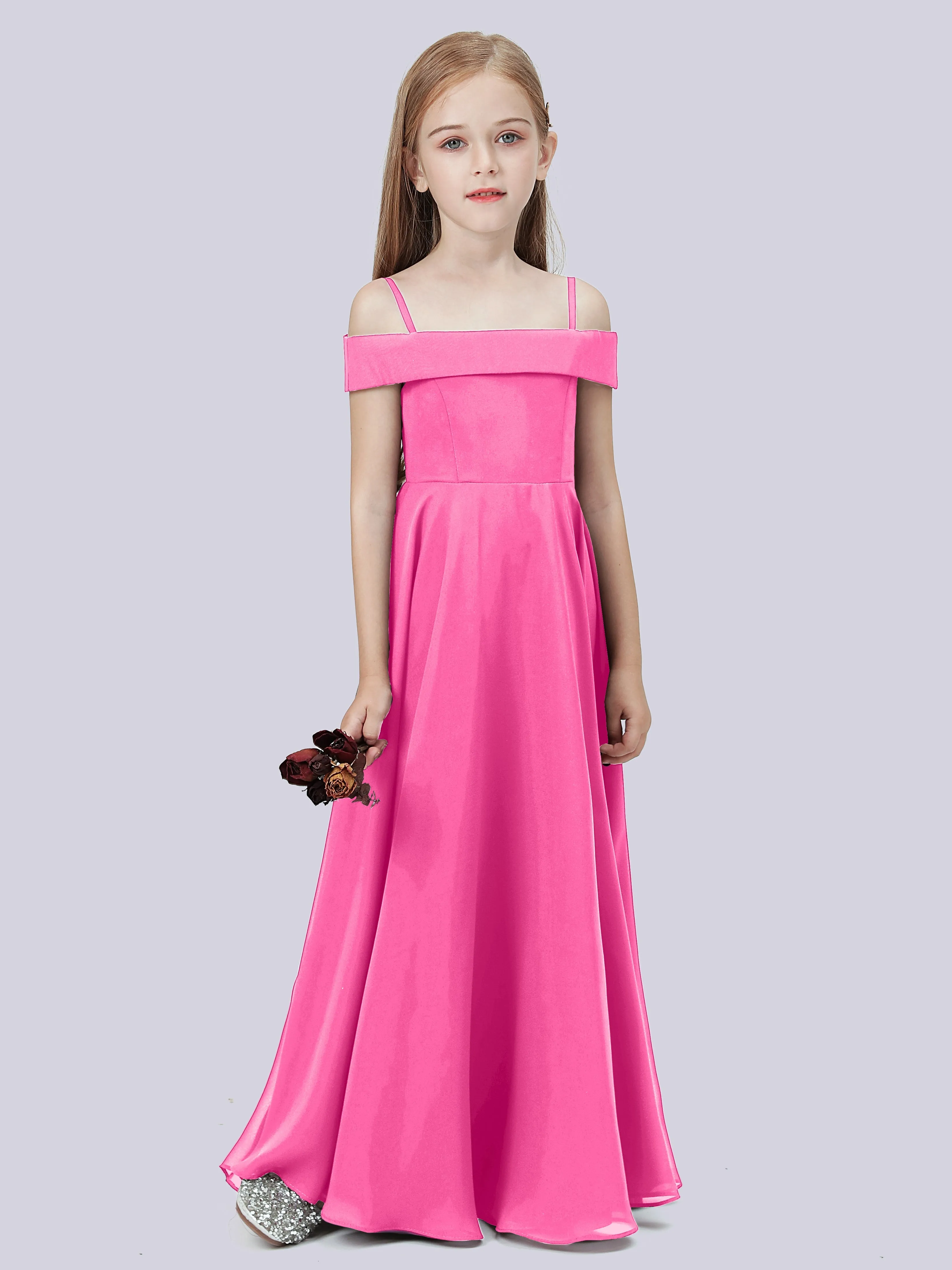 Off Shoulder Stretch Chiffon Junior Bridesmaid Dress