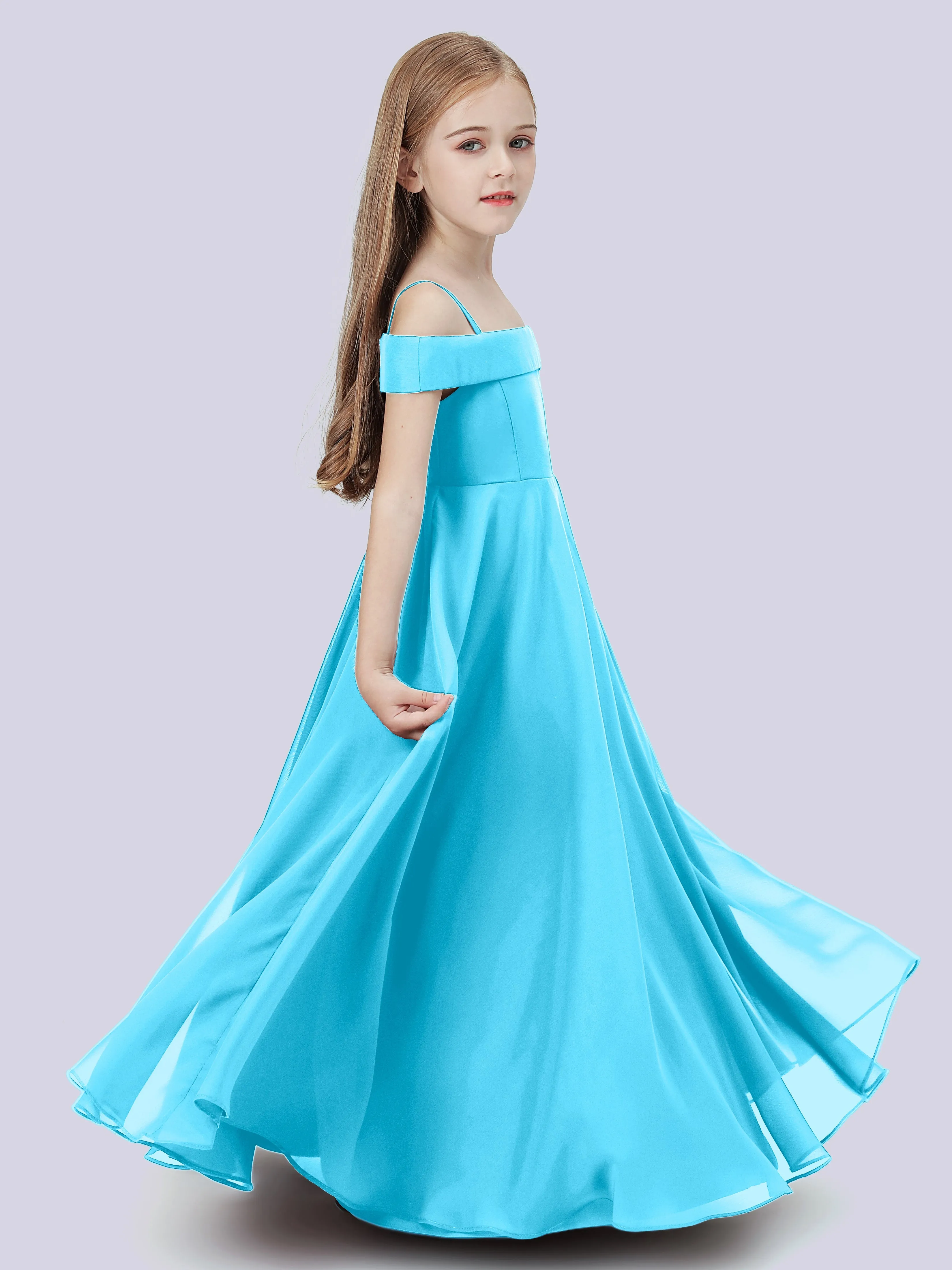 Off Shoulder Stretch Chiffon Junior Bridesmaid Dress