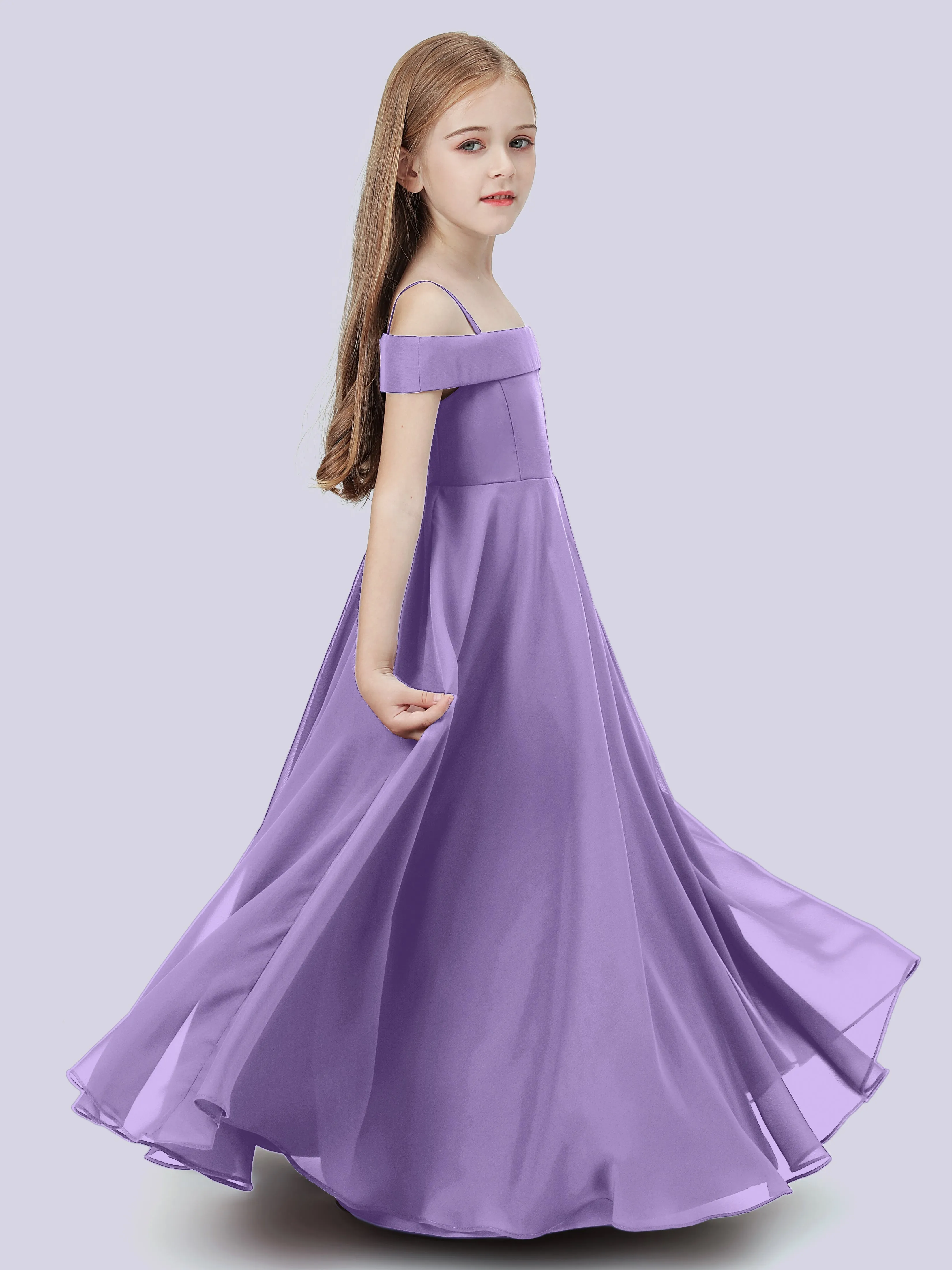 Off Shoulder Stretch Chiffon Junior Bridesmaid Dress
