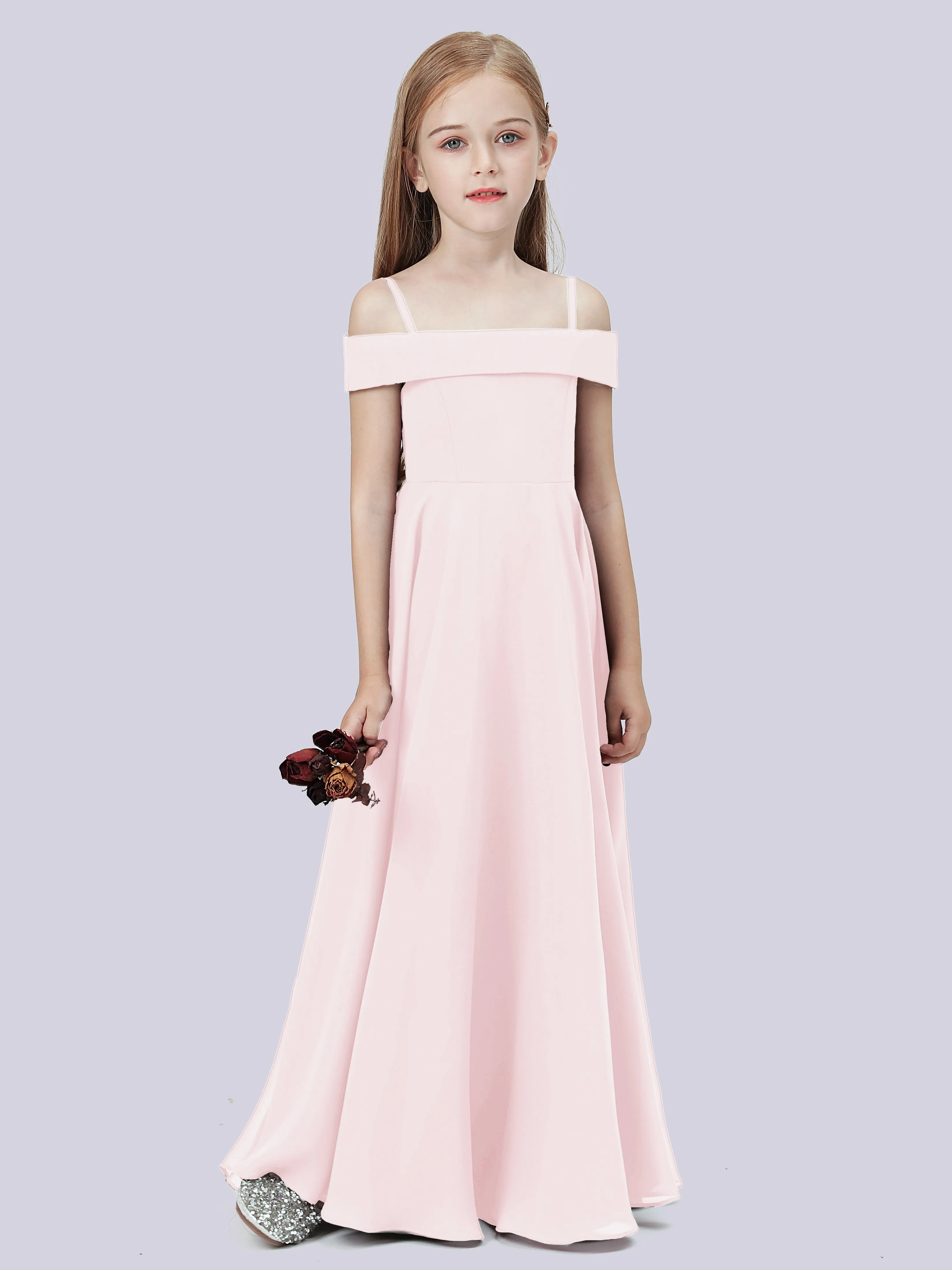 Off Shoulder Stretch Chiffon Junior Bridesmaid Dress