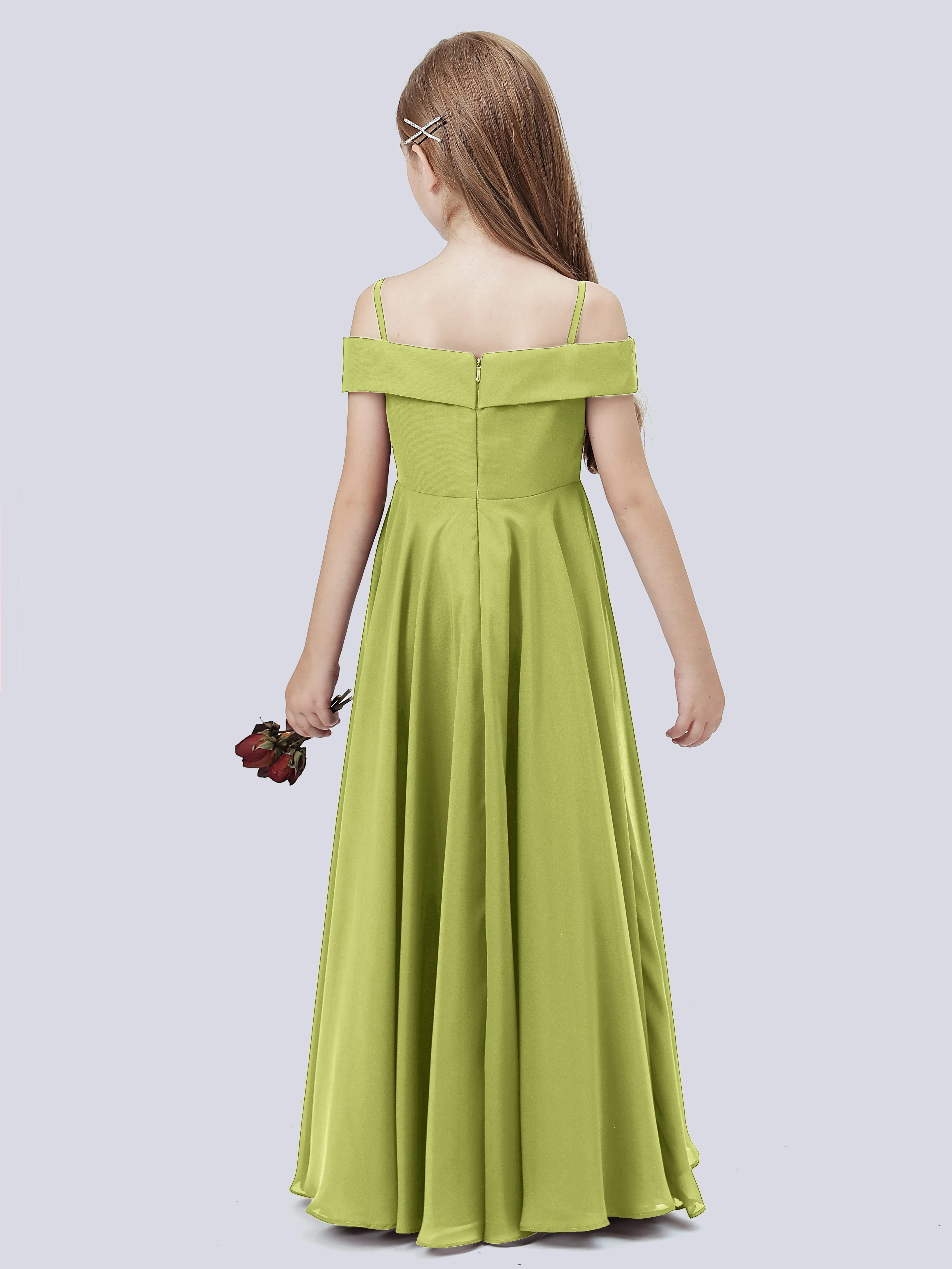 Off Shoulder Stretch Chiffon Junior Bridesmaid Dress